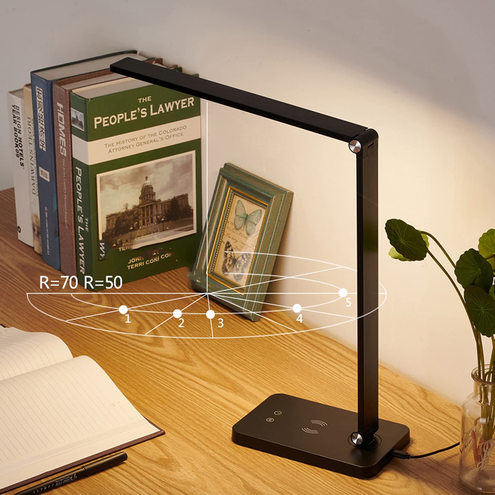 Lampada da apprendimento pieghevole Lampada da scrivania a LED dimmerabile con porta USB Lampada da lettura in 3 modalità colore con lampada da scrivania per telefono