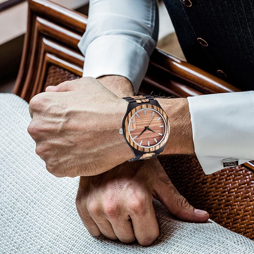 Tiong Orologio da uomo in legno, classico, in legno, analogico, al quarzo, da uomo, Wq3001-marrone, Retrò
