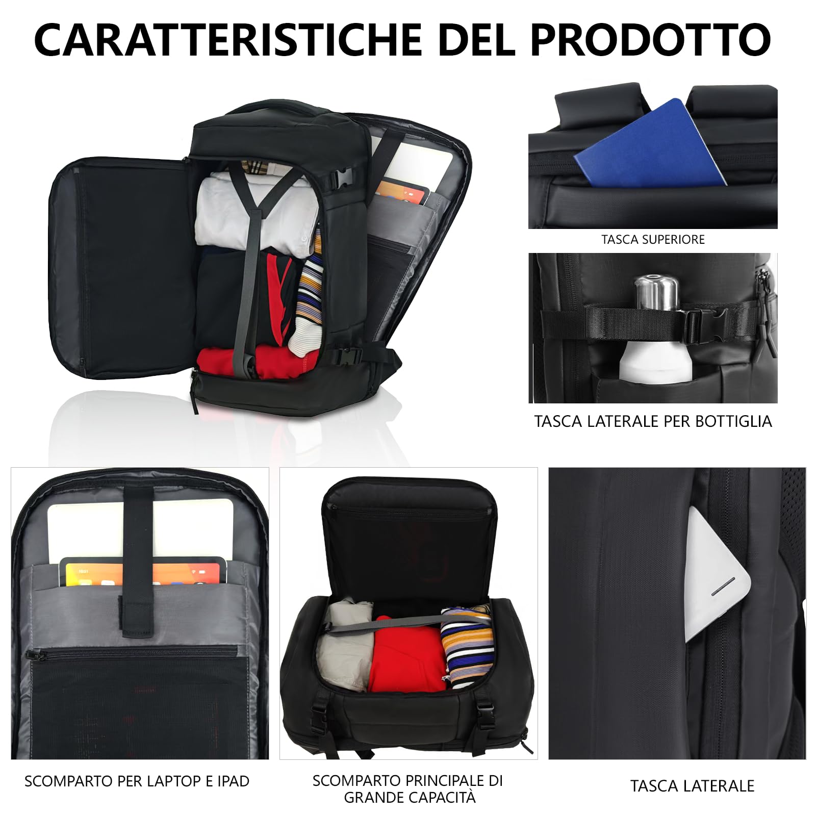 Zaino da viaggio sottovuoto per computer portatile: da uomo grande zaino da viaggio aeroplano cabin 17,3 pollici PC impermeabile zaino zaino zaino 57L borsa con pompa per viaggio, business outdoor