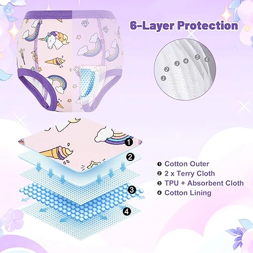 Miniatura 6 de MooMoo Baby Ropa interior de algodón para entrenamiento para ir al baño, paquete de 4 pantalones de entrenamiento absorbentes para niños y niñas