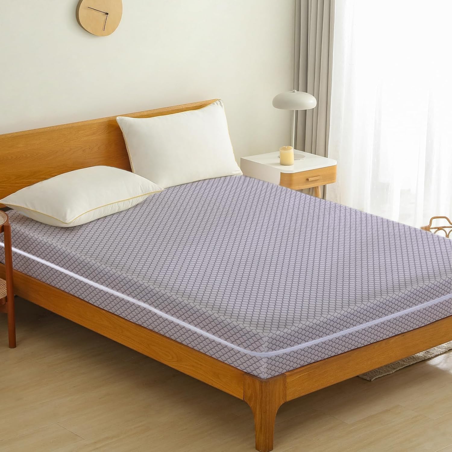 Coprimaterasso con cerniera, copertura completa, anti cimici, con cerniera, profondità 30 cm, ipoallergenico, con doppia chiusura laterale con cerniera (grigio chiaro, matrimoniale)