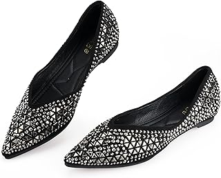 Flats Shoes Women Rhinestone Pointed Head Ballet Flats Comfortable Soft ...