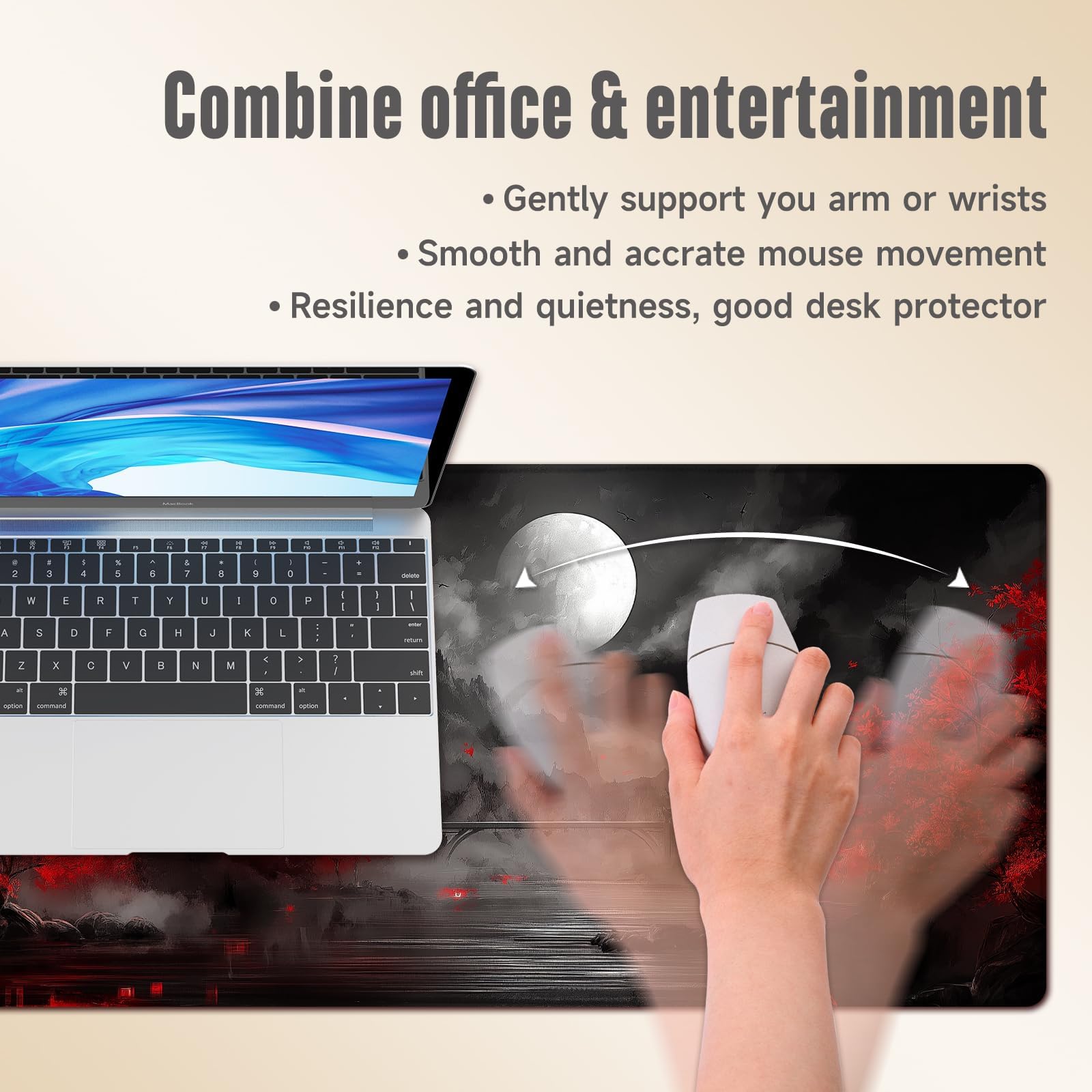 Alfombrilla de mouse extendida para juegos, alfombrilla de mouse grande de 3 mm, base de goma natural con bordes cosidos, alfombrilla de escritorio antideslizante para oficina y hogar, gran regalo,