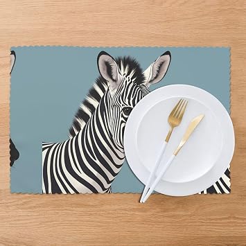 Washable Heat Resistant Table Mats for Dining, Home & Kitchen, Thick Firm Wear-Resistant Placemats, 12x18in (Set of 6), Room Hotel Home The Honest Zebra Prints