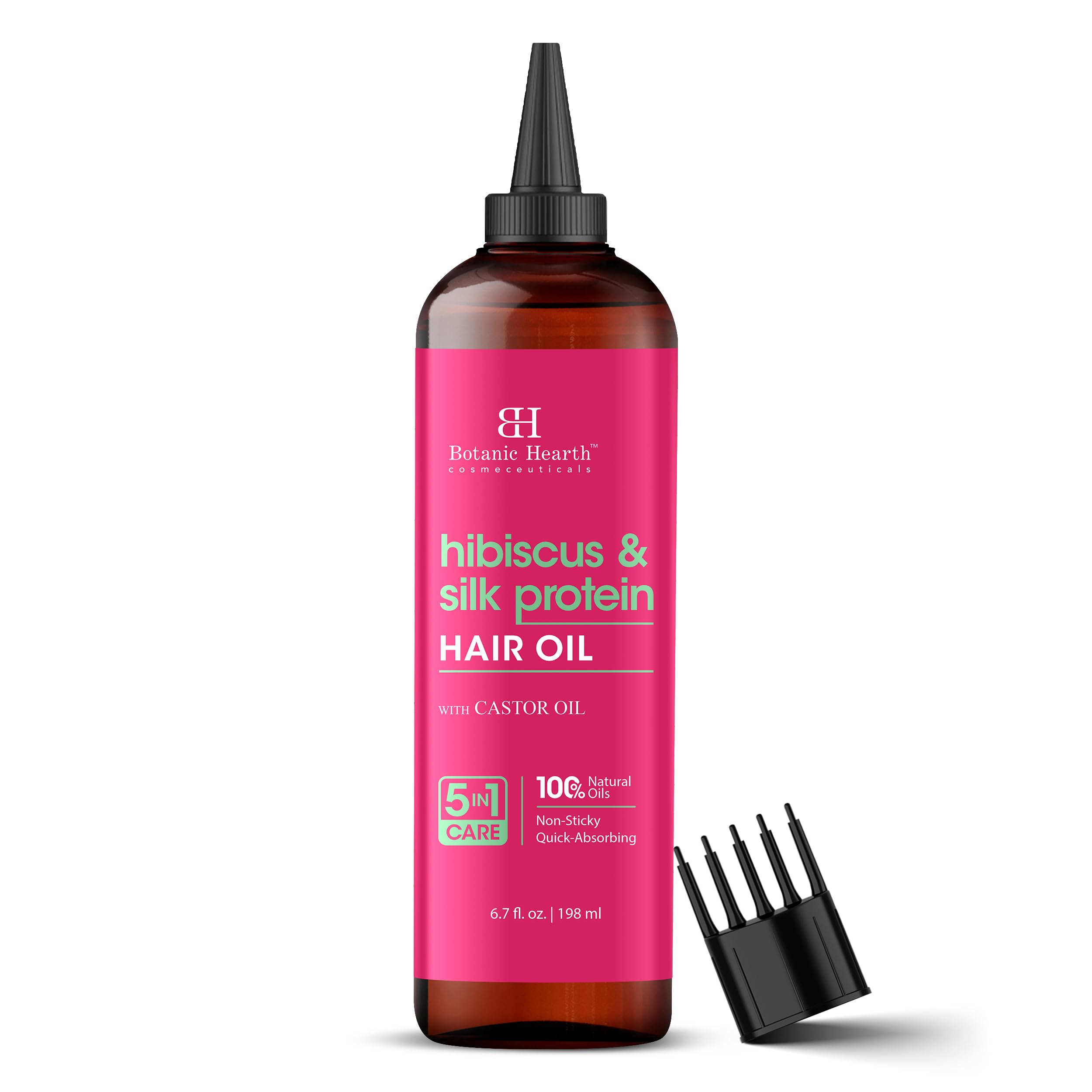 Botanic Hearth Hibiscus & Silk Protein Hair Oil (6.7 fl oz) | Hydrating and Strengthening Hair Treatment for Smooth, Shiny, and Healthy-Looking Hair | Paraben Free | Suitable for All Hair Types