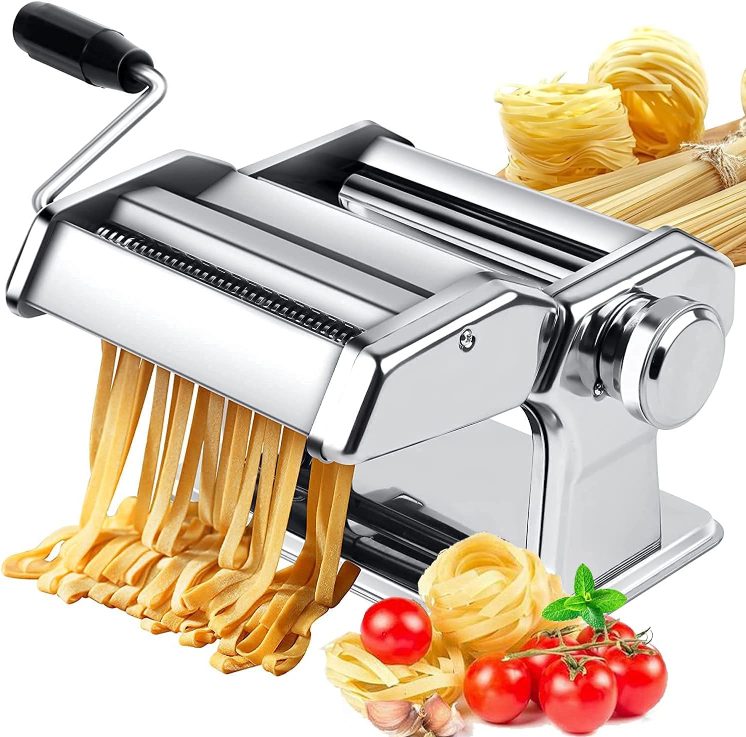 Pasta Machine, 150 Roller Pasta Maker, 9 Adjustable Thickness Settings Noodles Maker with Washable Aluminum Alloy Rollers and Cutter,Perfect for Spaghetti, Fettuccini, Lasagna or Dumpling Skins