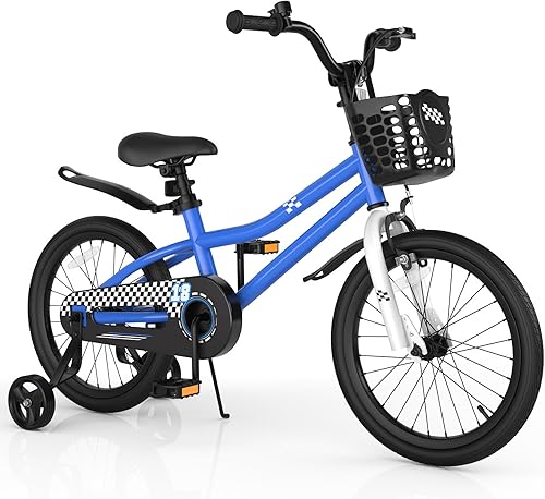 Miniatura 28 de COSTWAY Bicicleta para niños, 12, 14, 16, 18 pulgadas, para niños y niñas de 3 a 8 años, bicicleta para niños con ruedas de entrenamiento Azul,