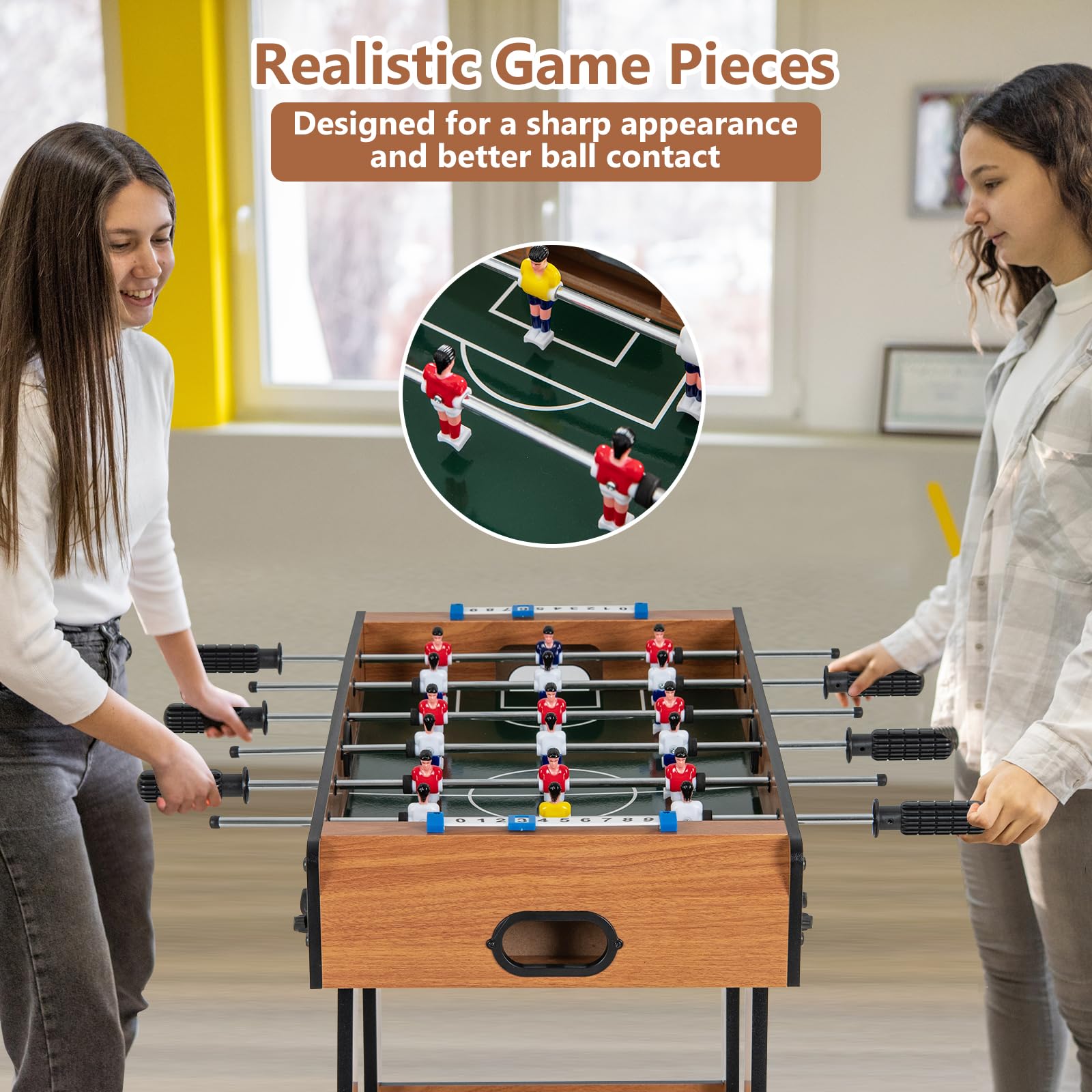 GOPLUS Futbolín de Mesa Plegable de Madera Con 2 Marcadores, 2 Cajas, 2 Balones, Para Adultos y Niños de 3+ Años, Para Bar, Sala de Juegos, Dormitorio, 69 x 36,5 x 71 CM