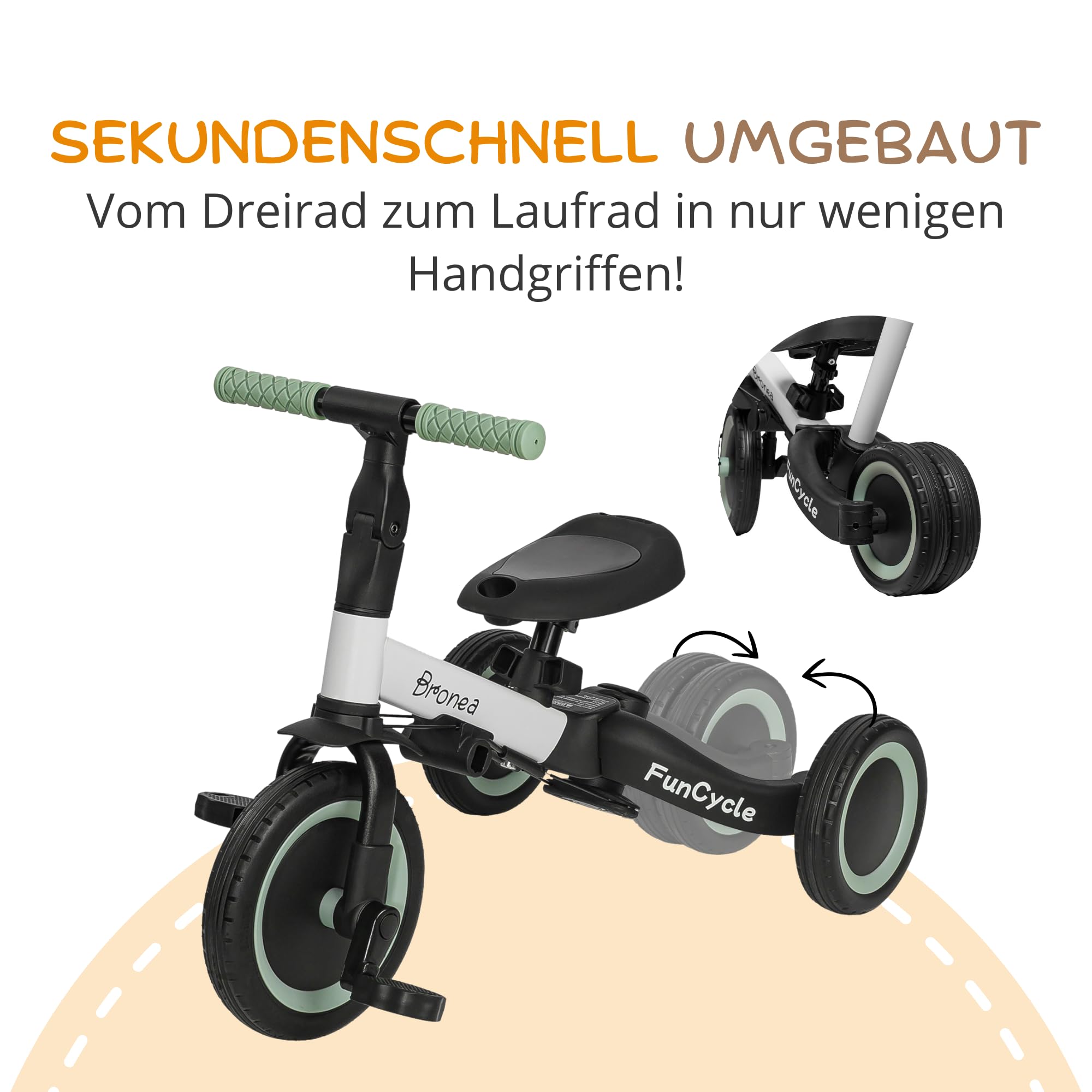 BRONEA® Tricycle 5en1 à partir de 1 an avec barre de poussée | Grandit avec votre enfant du tricycle au vélo d'exercice | Avec ceinture, toit & accessoires porte-boisson, miroir, sonnette (Noir/Blanc BRONEA® Tricycle 5en1 à partir de 1 an avec barre de poussée | Grandit avec votre enfant du tricycle au vélo d'exercice | Avec ceinture, toit & accessoires porte-boisson, miroir, sonnette (Noir/Blanc