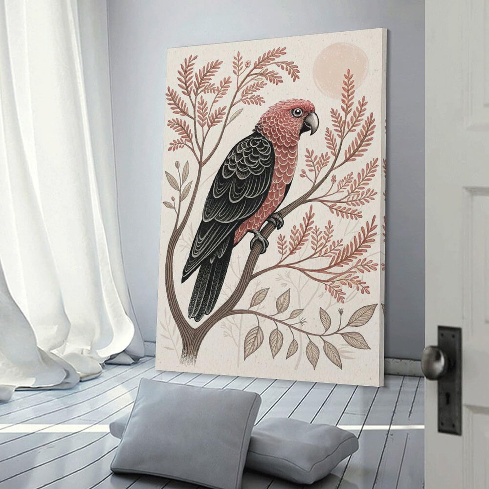 Junmoney Frame-Style-19 Galah Parrot On A Branch Canvas Wall Decor, 24X36inch(60X90cm), For Gallery Wall Decor And Room Displays, Wall Decor Suited To Curated Displays