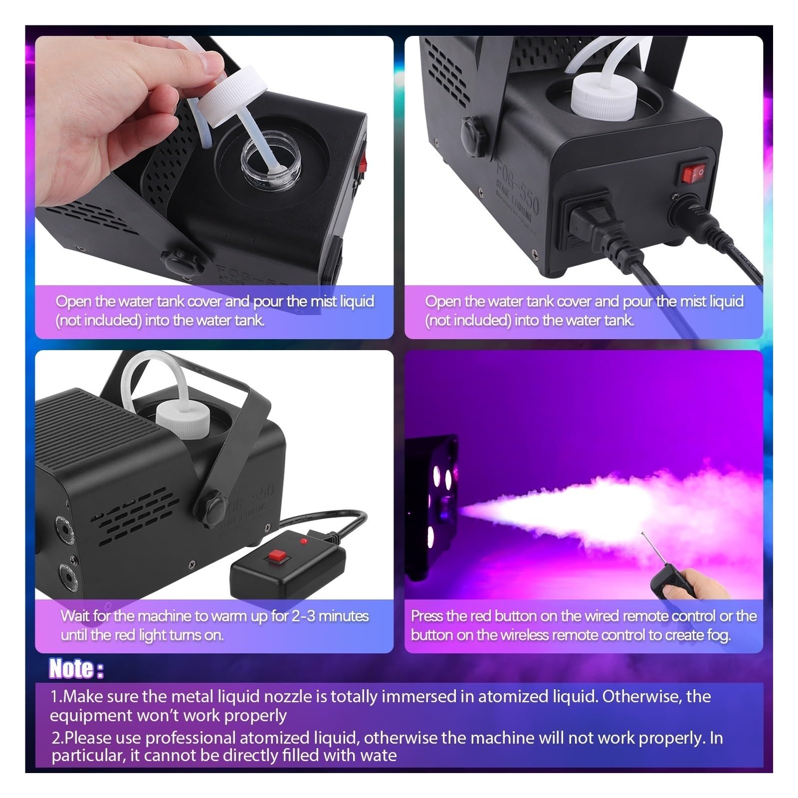 500W Wytwornica Dymu Z 5 Koralikami LED RGB, Do DJ-ów, Dyskotek, Świąt Bożego Narodzenia, Bezprzewodowy Pilot Zdalnego Sterowania, Wyrzutnik Mgły Scenicznej WięKsza Pojemność, Mocniejszy Wynik