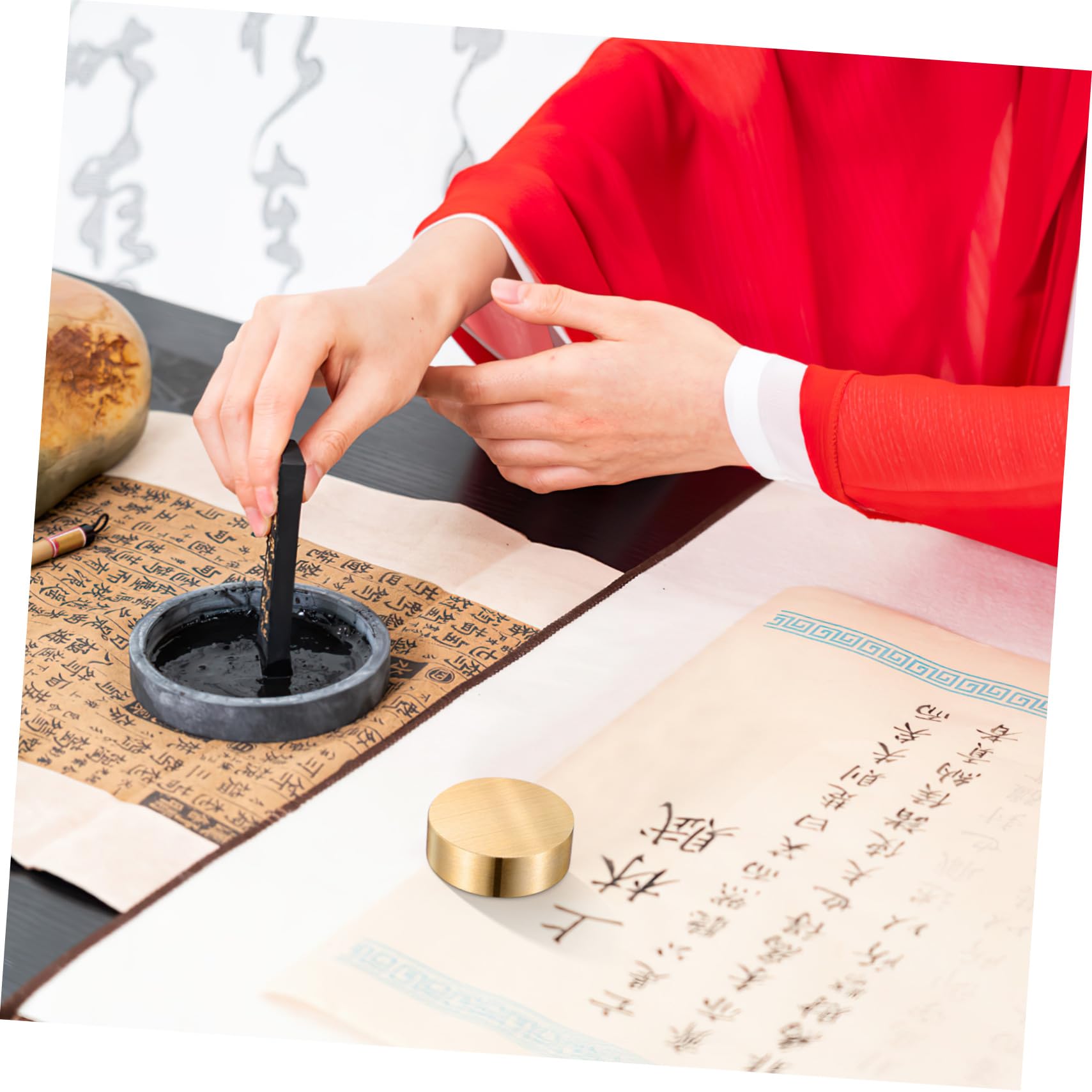 Operitacx 3stücke Runder Kalligraphie Briefbeschwerer Messing Dekorativer Tischzubehör Für Schreibtisch Und Büro Und Langlebig Kreative Chinesische Kalligraphie Druckgewicht
