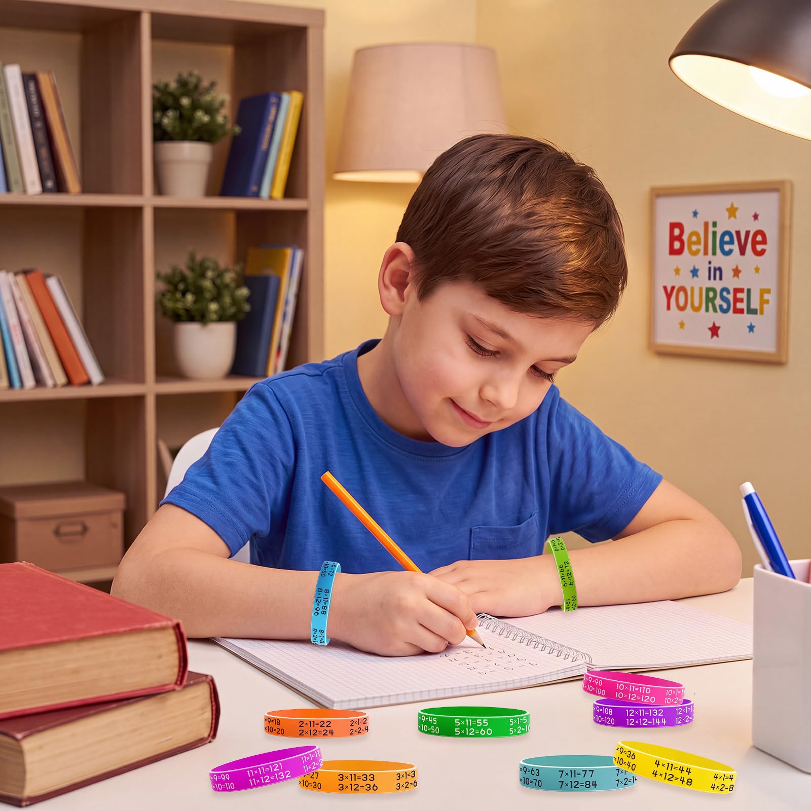Bracelets en caoutchouc pour apprendre les mathématiques, multiplication, bracelet fantaisie en silicone pour événements, aide à l'éducation, récompense pour étudiants, 12 couleurs (144 pièces)