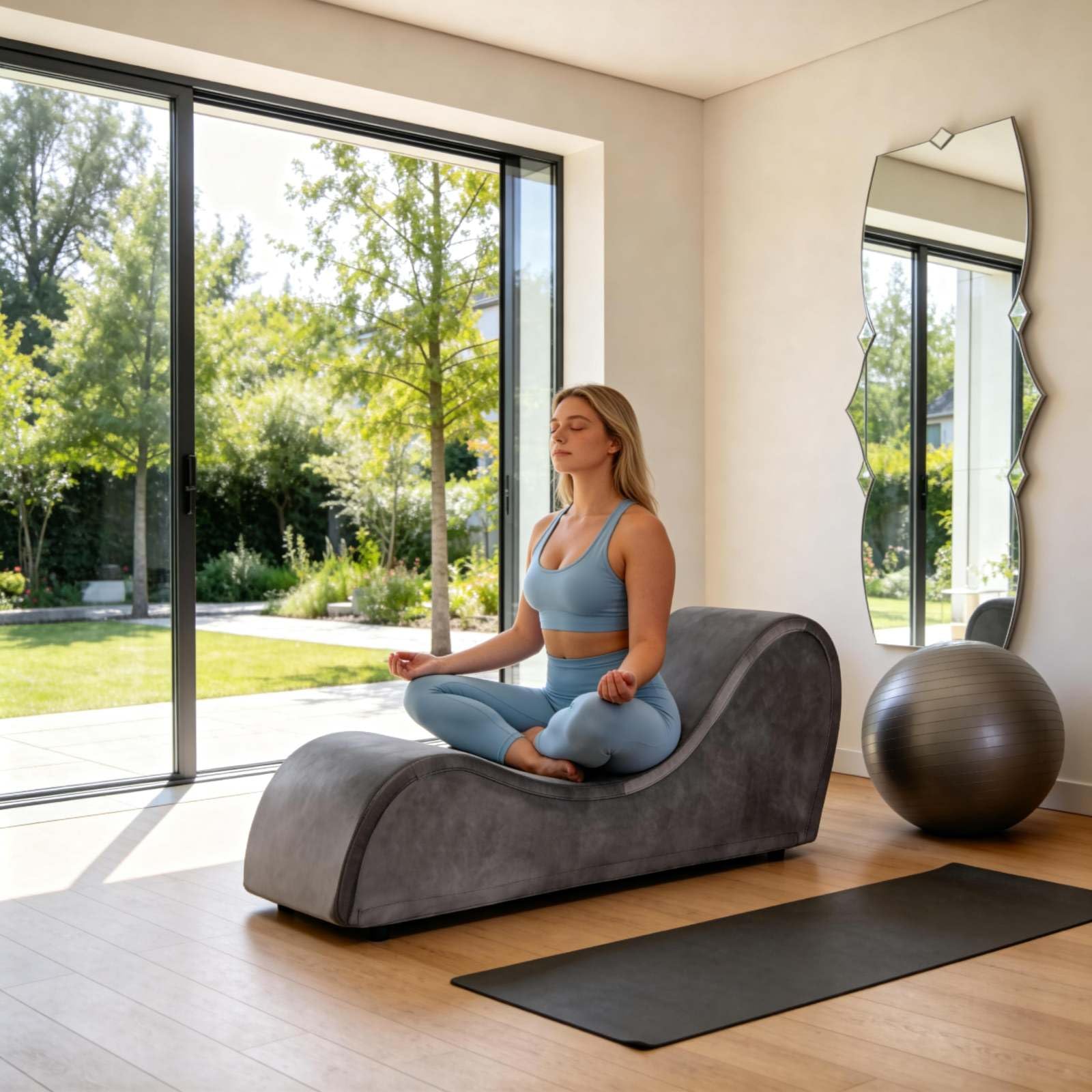 Chaise Lounge Chair with Cover, Heavy-Duty Metal Frame for Exercise, Stretching, Relaxation, Indoor Sport for Living Room(Grey Velvet): Grey