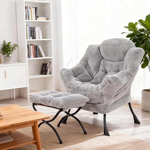 Miniatura 115 de Welnow Silla Lazy con otomana, moderna silla de descanso con reposabrazos y un bolsillo lateral, sillón para sofá de ocio, sillón de lectura