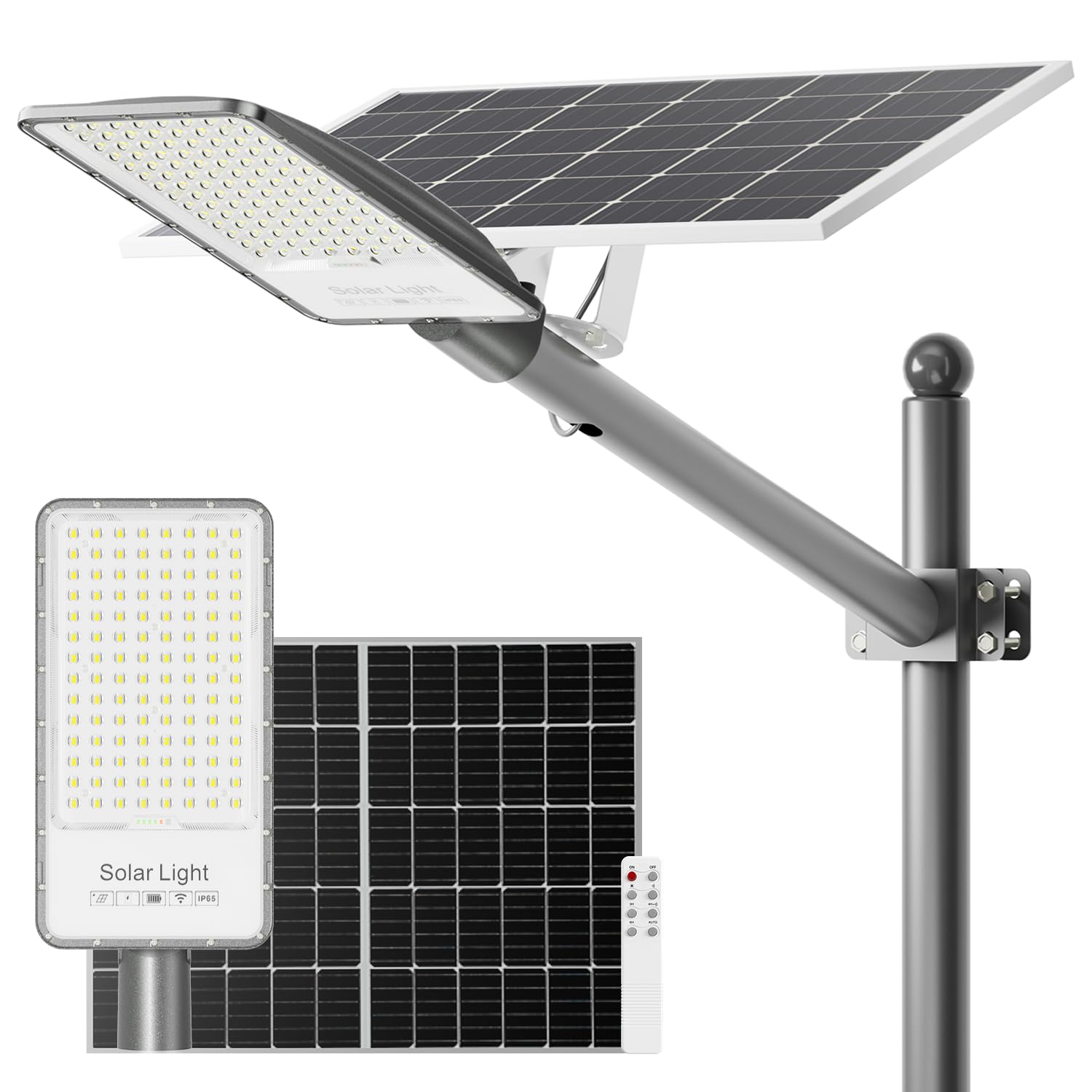 Solar Street Lights Outdoor Waterproof, Ultra-Bright 6500K LEDs, All Aluminum Commercial Solar Flood Light with Remote Control, Dusk to Dawn Security