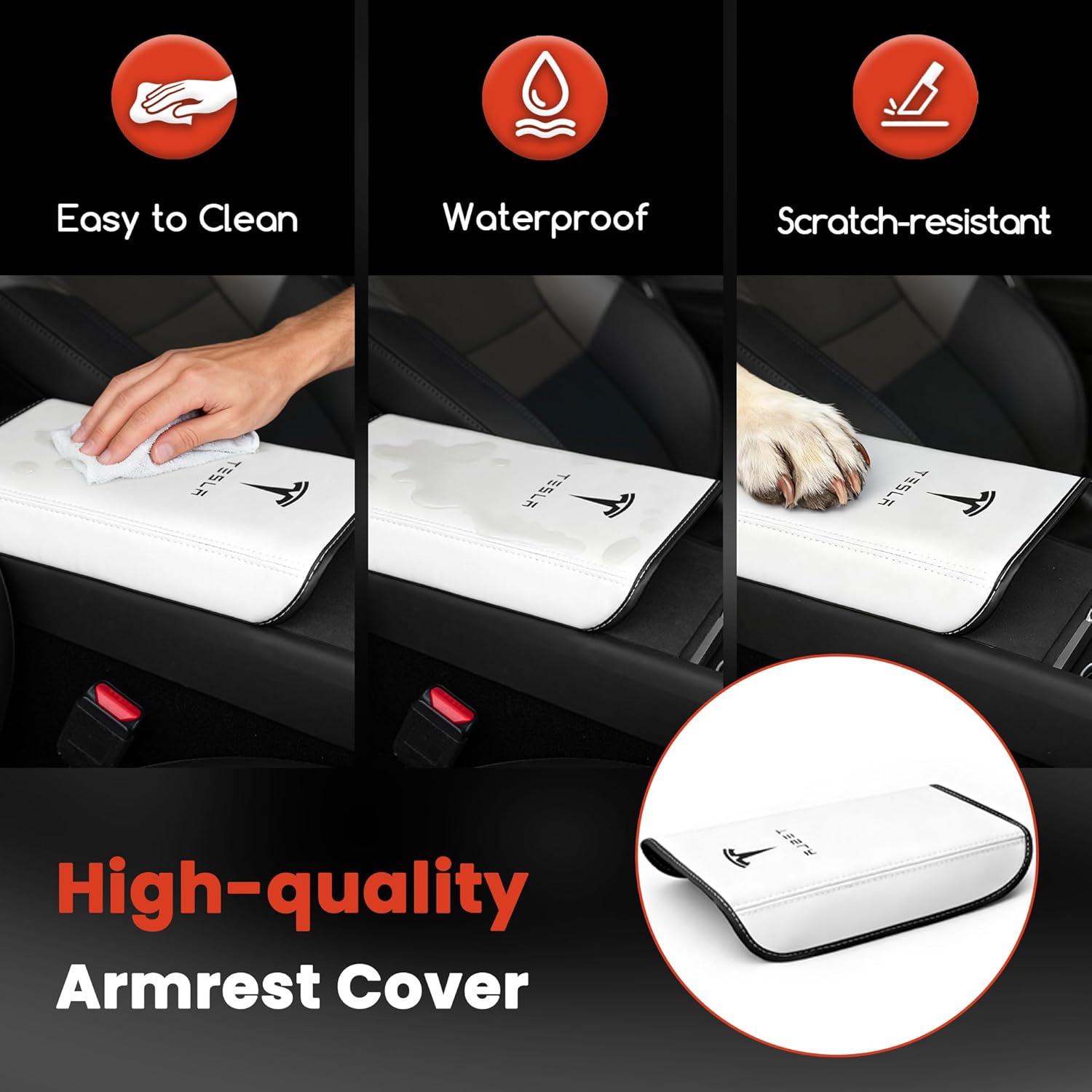 Center Console Armrest Cover for Model Y/3, Soft Leather Pad Armrest Protector and 65W Fast Charging USB Hub, 4-in-1 Multi Ports & Retractable Cable