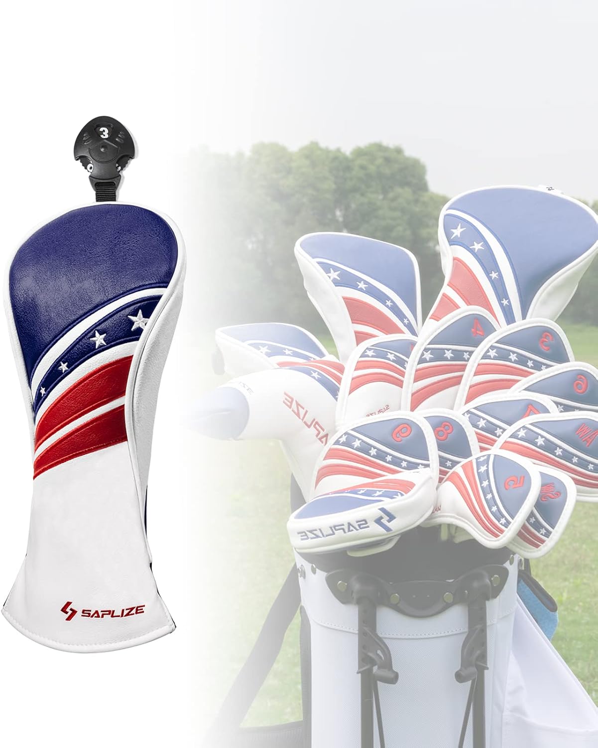 SAPLIZE Golf Club Head Covers, Embroidered Leather Design, for Iron(11 pcs) / Driver/Fairway Wood/Hybrid