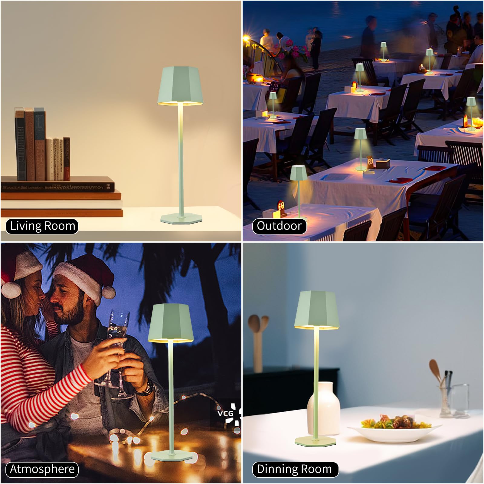 2 Stück LED Dimmbare Akku Tischlampe Kabellose, Wiederaufladbar Warme Lichtfarbe 3000K Tischleuchte Für Innen und Aussen mit USB-C, Tischlampe Outdoor IP54 Wasserdichte, Schwarz