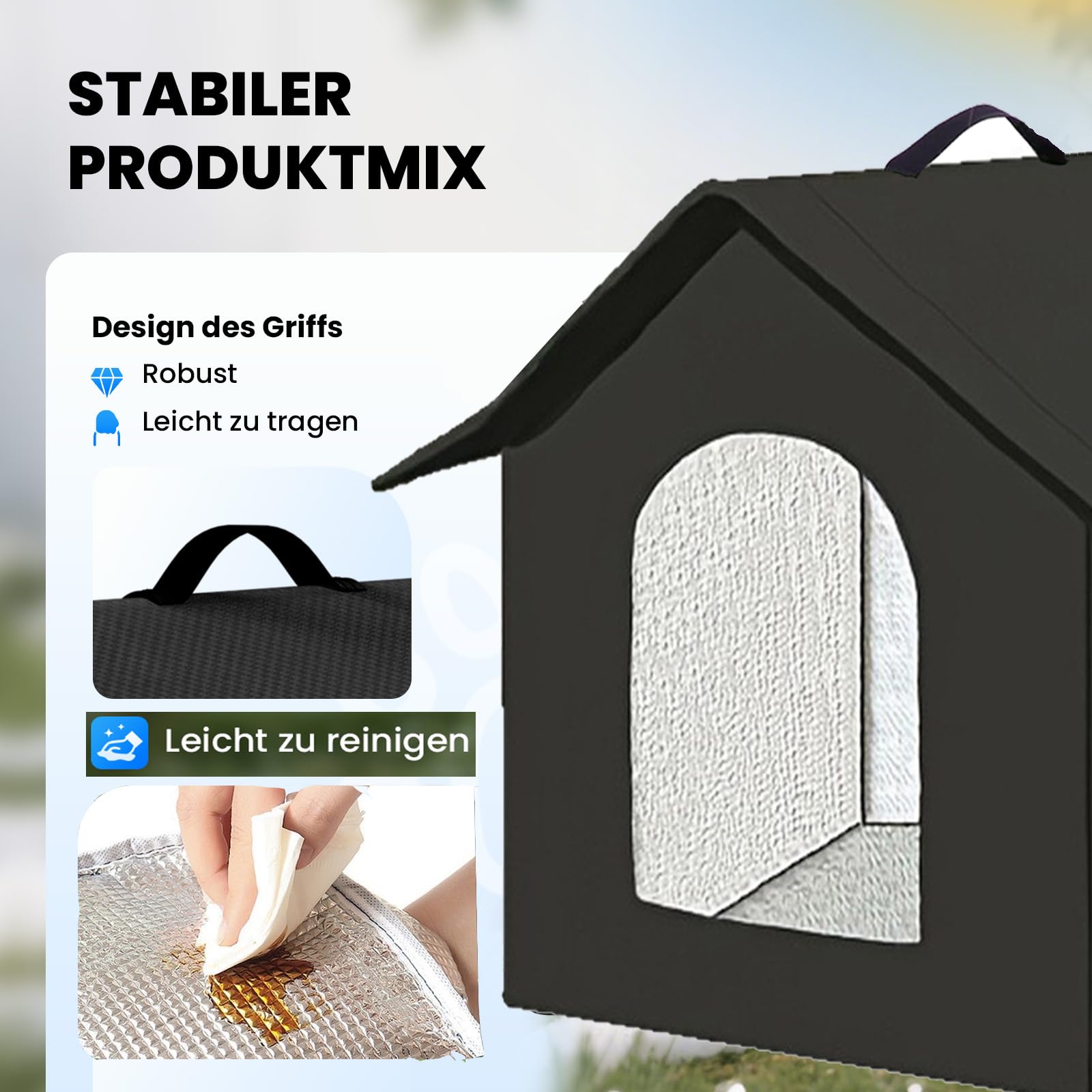 Casetta per gatti e cuccioli di cani per esterni, impermeabile, resistente all’inverno, con tenda trasparente rimovibile (L, nero 1)