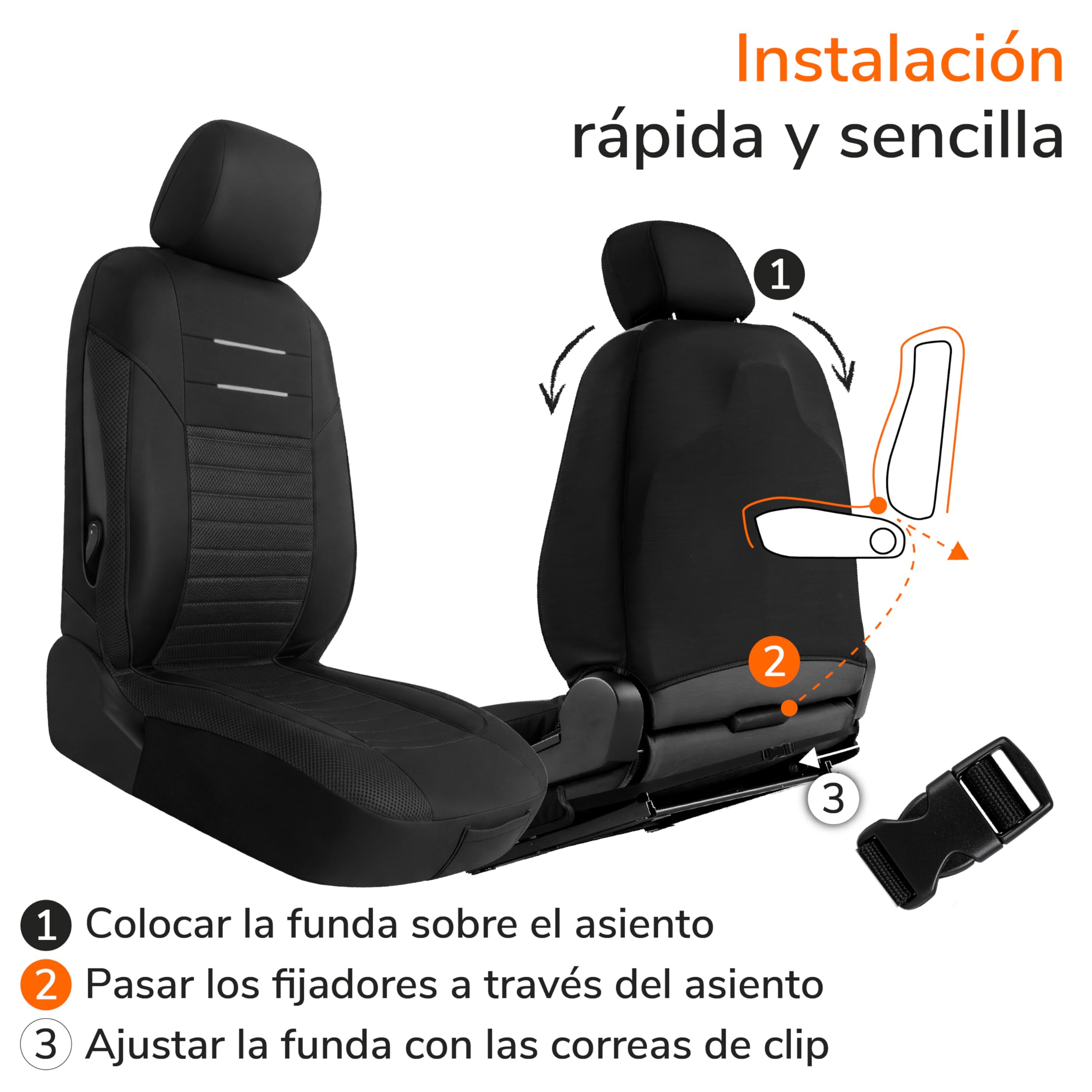 Upgrade4cars Fundas Asientos Set Universal Versión 2026 | Protectores Delanteros y Trasero | Accesorios Coches Interior Decoración