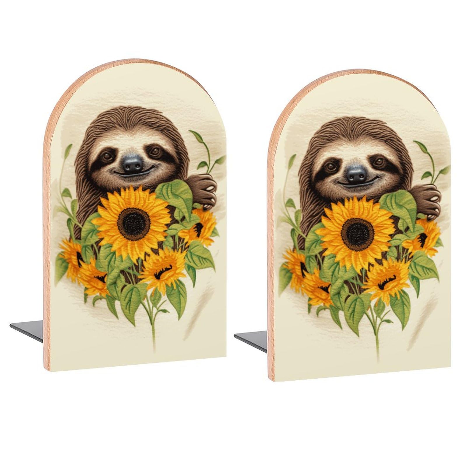 Sloth Sunflower Book Ends Decorative Wood Bookends for Shelves Kids Room Desk Home Office Book Stoppers for Magazines,Books DVDs 1 Pair 2 Pieces(5x3.1 in)