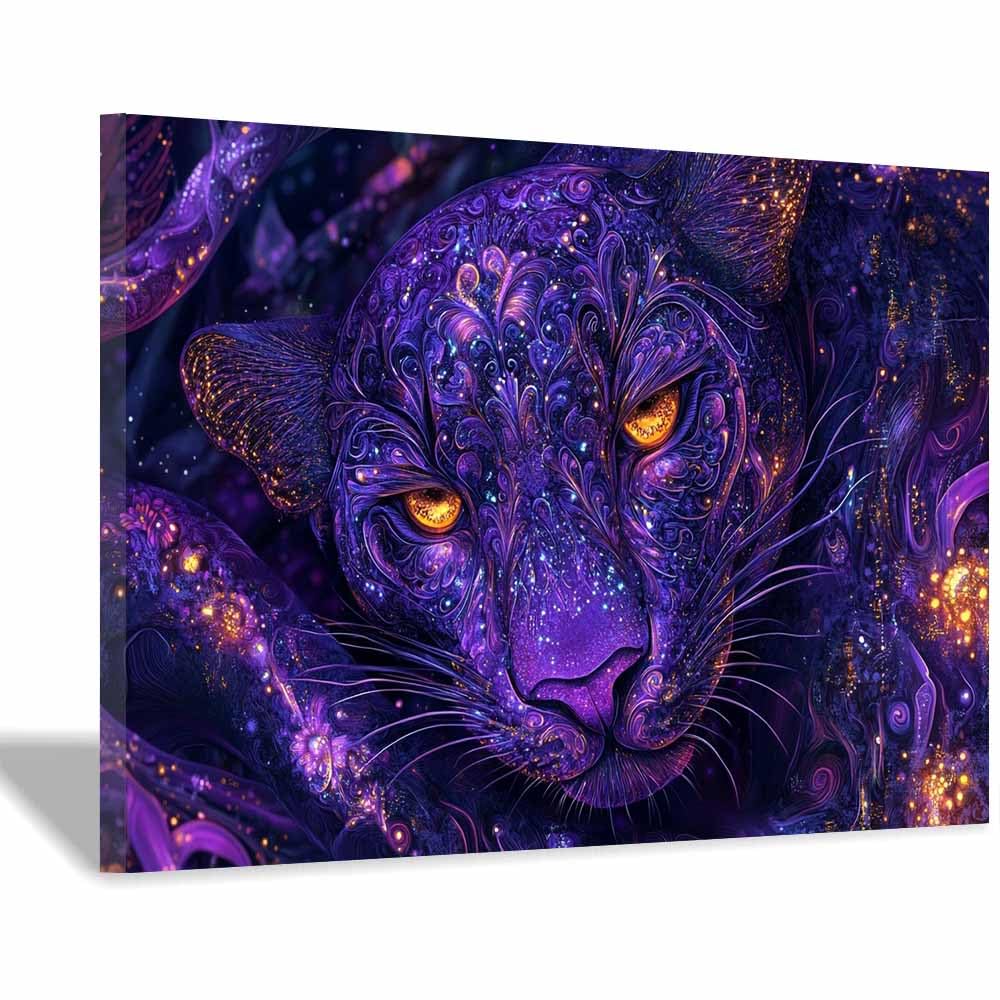 Tableau léopard moderne violet 50x70cm encadré pour déco de salon - 7