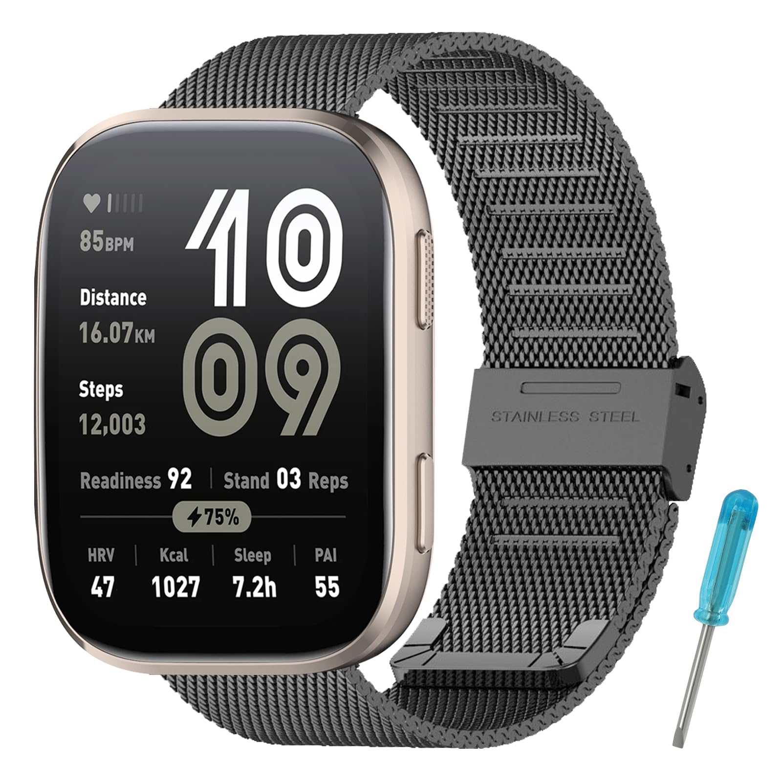22 MM Correa de Acero Inoxidable Compatible con Amazfit Bip 6 Pulsera,Correa de Metal de Repuesto para Amazfit Bip 6 Correa