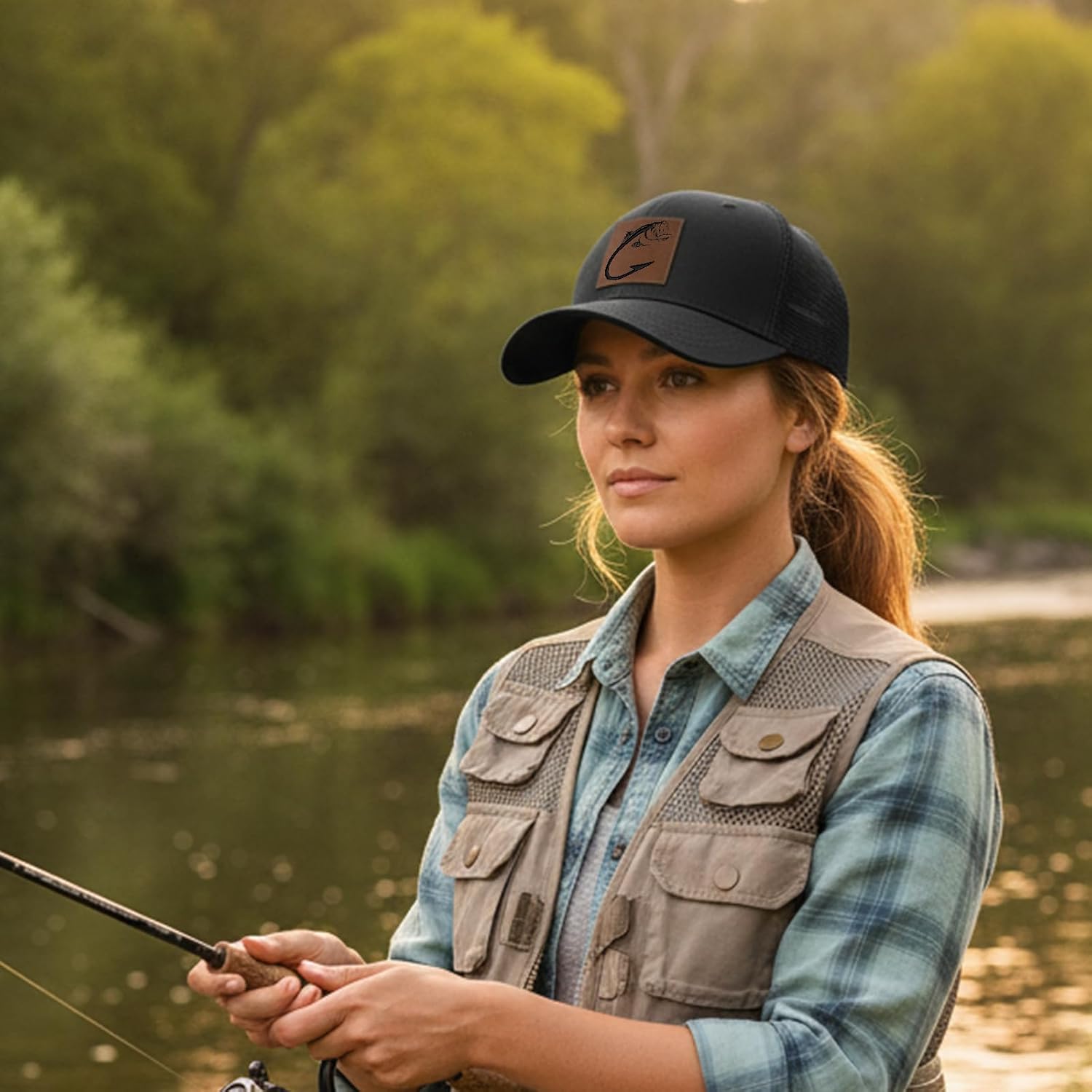 Leather Patch Trucker Hat-Adjustable Baseball Caps,Snap Back Trucker Cap Gift for Men Women Accessory - Image 5