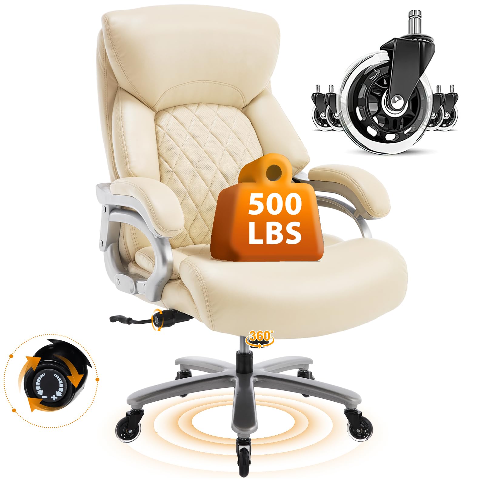 ZSQN Big and Tall Office Chair for Heavy People, 500LBS High Back Extra Wide Heavy Duty Executive Office Chair Comfortable for Home, Large Computer