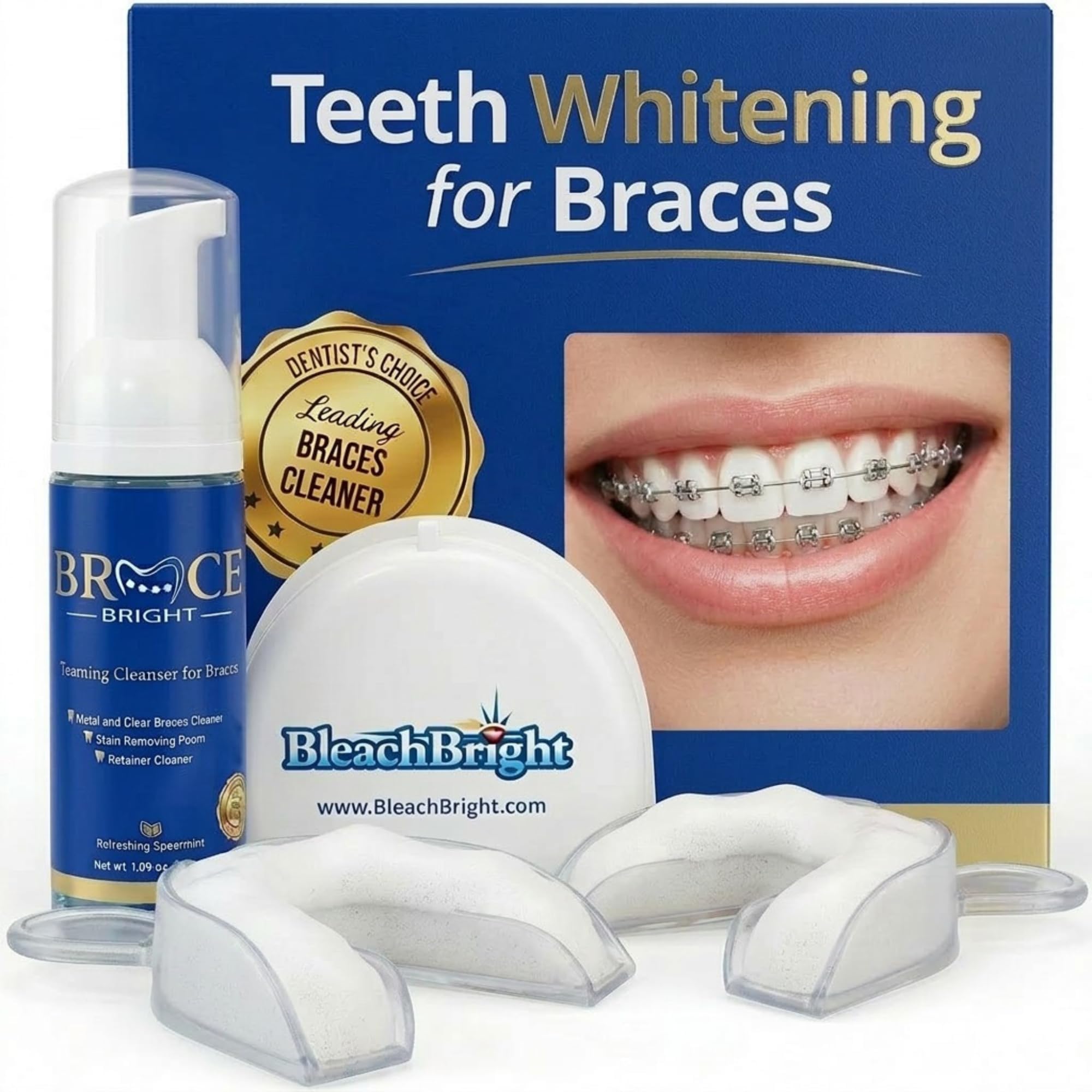 Teeth Whitening for Braces, Braces Cleaner Foam, Brace Teeth Whitening kit for Under Metal, Ceramic, Brackets & Wires. Cleaning Kit, Use w/Toothbrush or Trays No Sensitivity. Minty, Teens, Adults