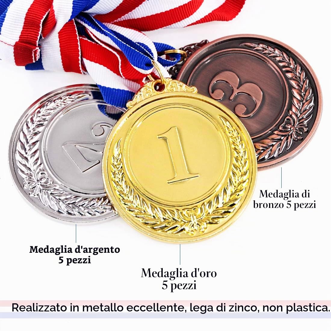 Swpeet Medaglie Premio in Metallo Oro Argento Bronzo con Nastro, medaglie vincitrici in Stile Olimpico per Eventi per Bambini, aule, Giochi d'ufficio e Sport - 1°, 2°, 3° Posto