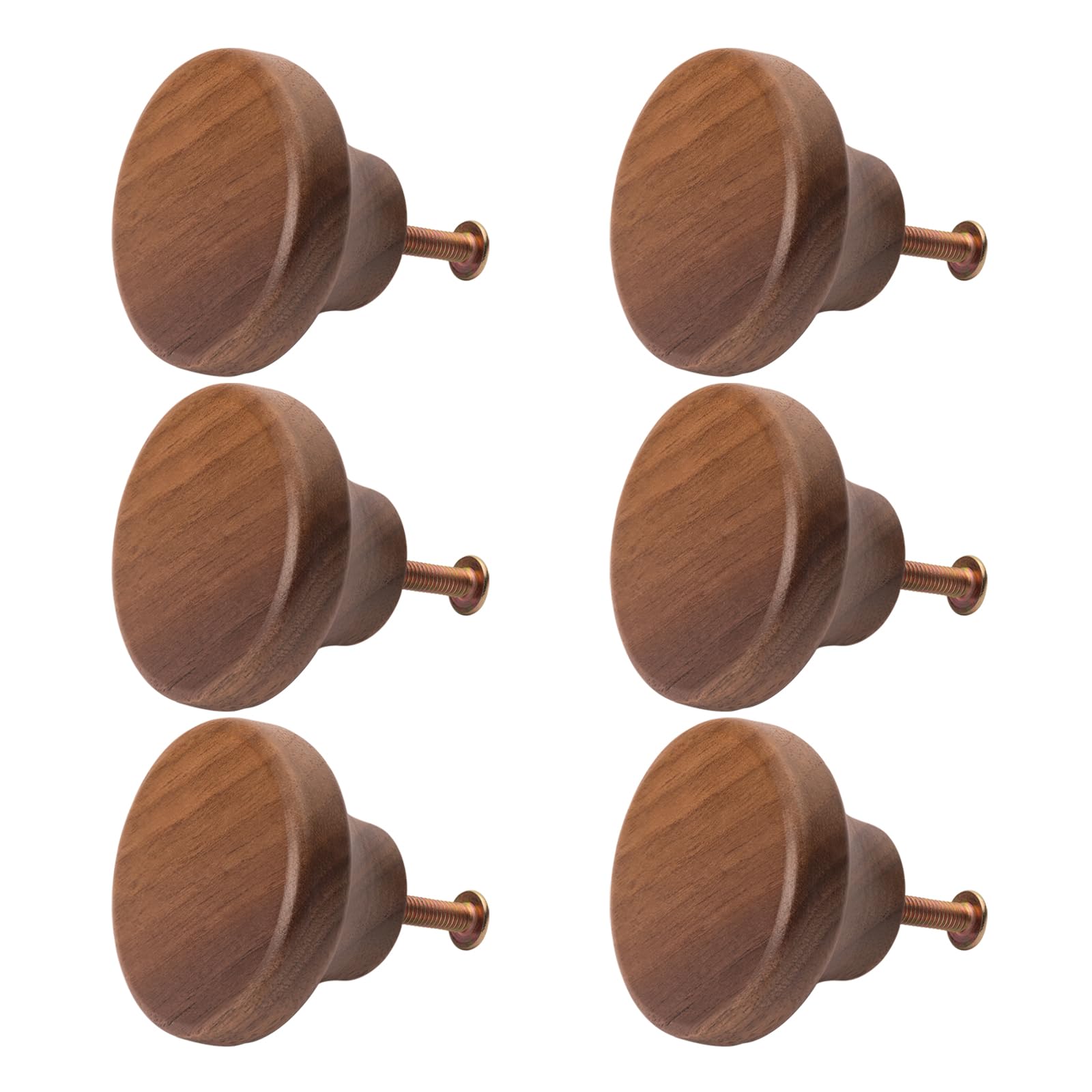 NAKUPENDA Pomos Redondos de Madera 6Pcs para Muebles, Tiradores para Cajones, Armarios y Cómodas (Nogal Negro)