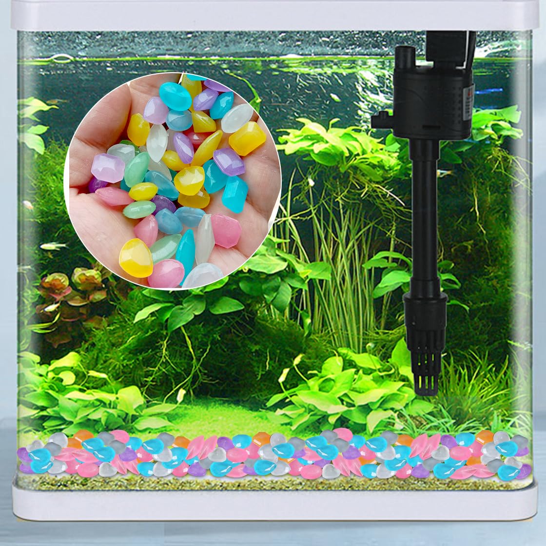 HyzaPhix 500pcs Aquarium Gravel Glow in Dark Stones Glowing Rocks Luminous Pebbles Crushed Stone Gravel for Succulents Bonsai Terrarium Vase Fillers Fish Tank Plant Pots Garden Décor (mixed color) - Image 4