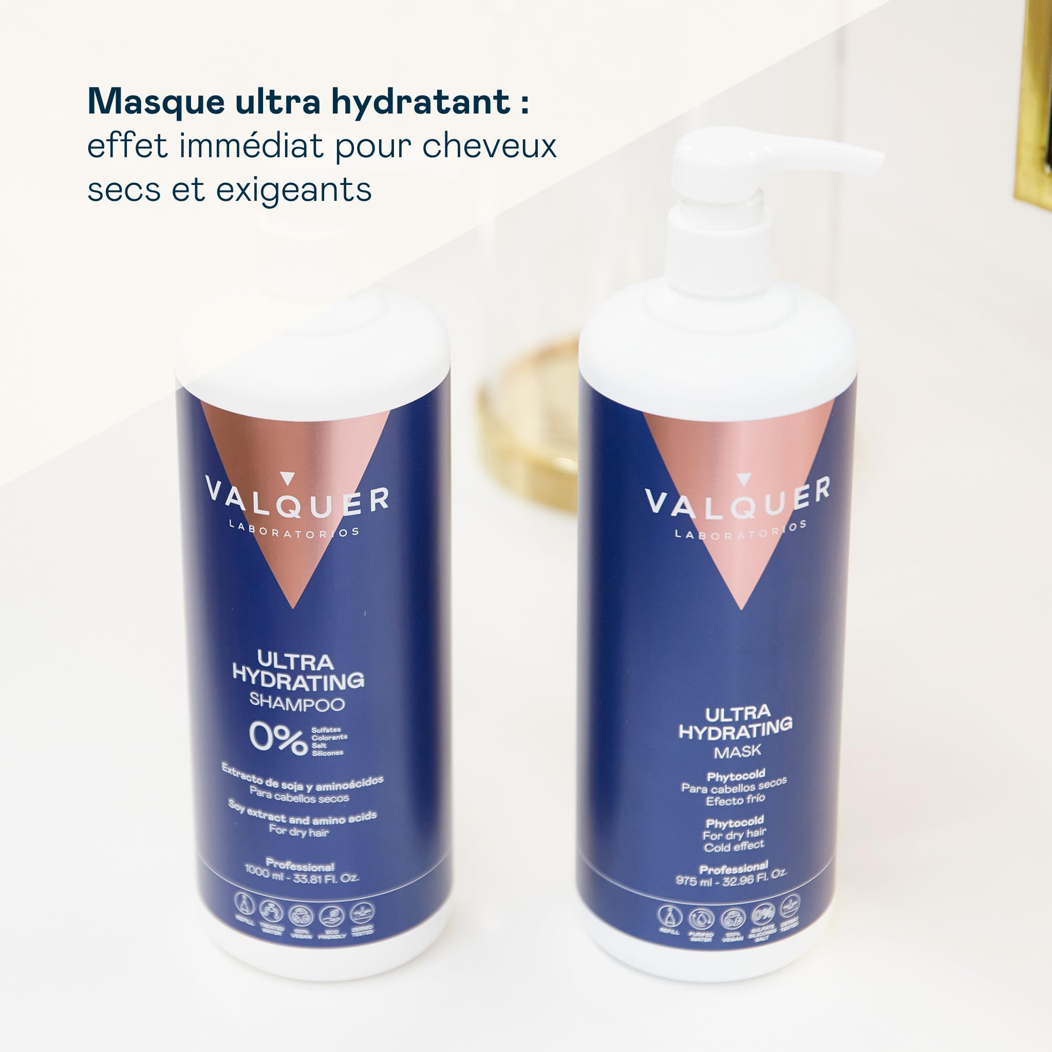 VALQUER Coffret Hydratation Intense Sans Sulfates | Shampooing 1 L et Masque 975 ml | Répare les Cheveux Secs et Abîmés | À l’Extrait de Soja | Vegan | Répare les cheveux abîmés et secs - Apporte brillance et souplesse à l'extrait de soja - Végétalien