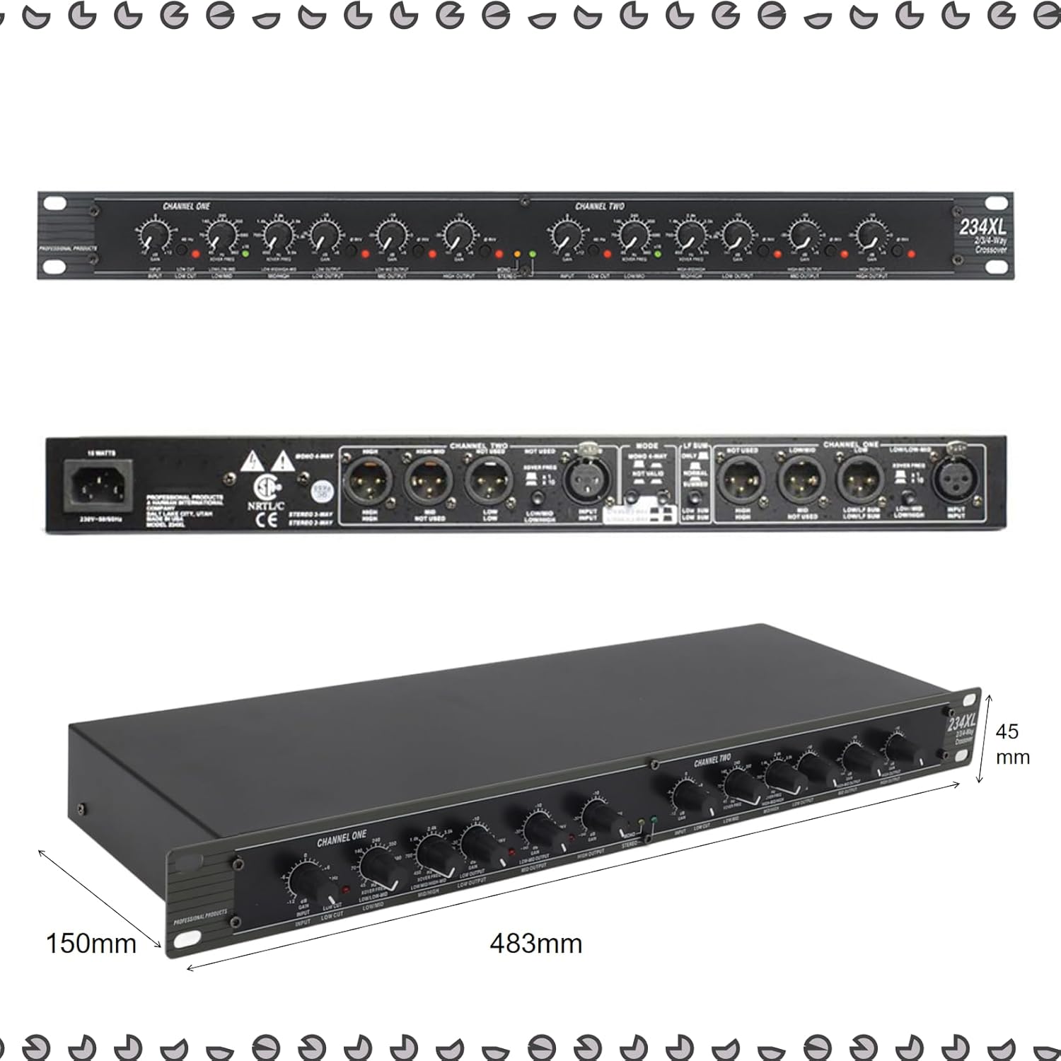 234XL Crossover, Professional Stereo 2/3 Way Mono 4 Way Crossover, Sound Peripheral Equipments for Outdoor Stage Performance, Highly Precision Stereo Crossover