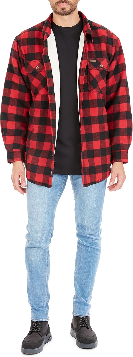 Smith's Workwear Men's Sherpa-Lined Cotton Flannel Shirt Jacket - Image 4