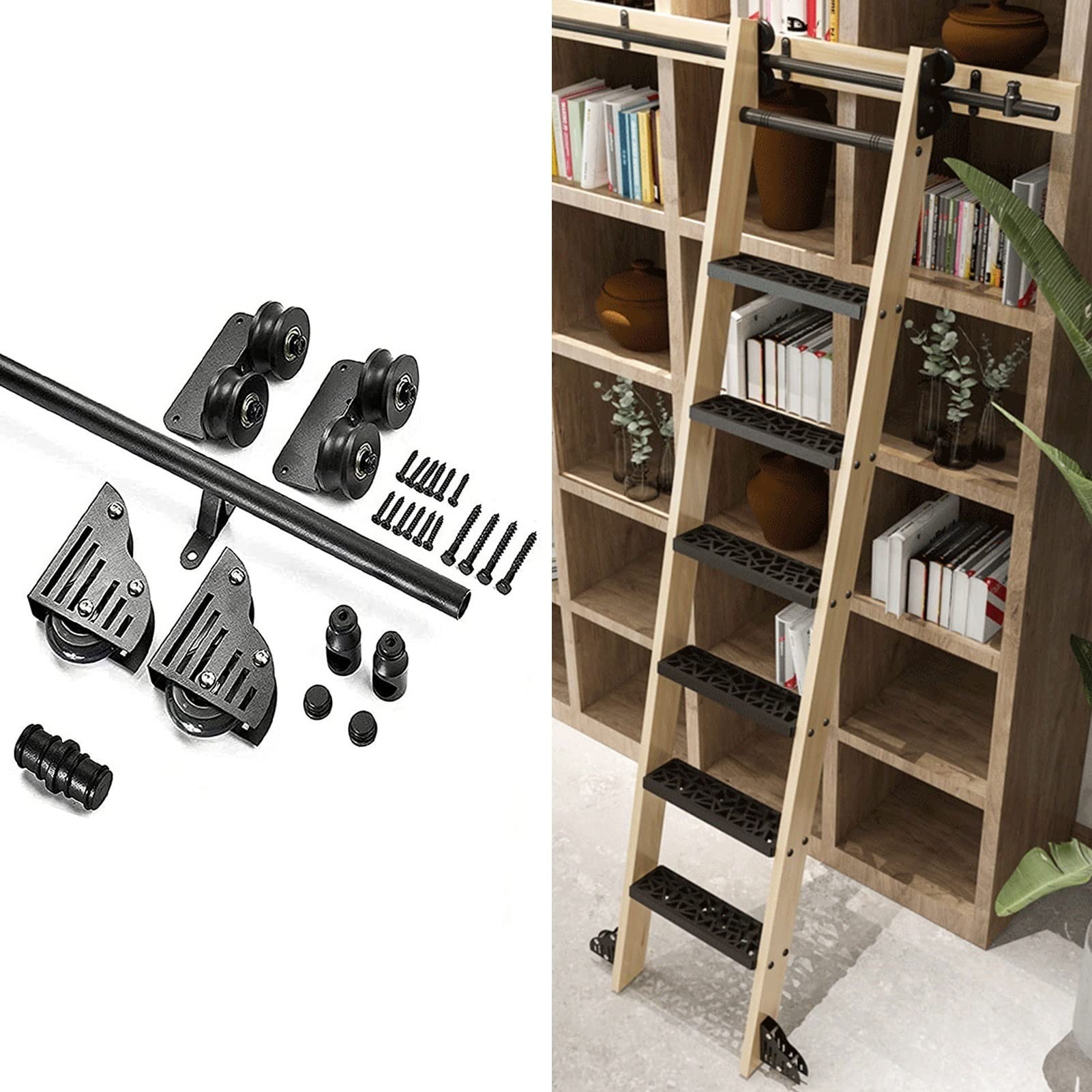 Rail d'échelle mobile à tube rond noir pour bureau à domicile moderne