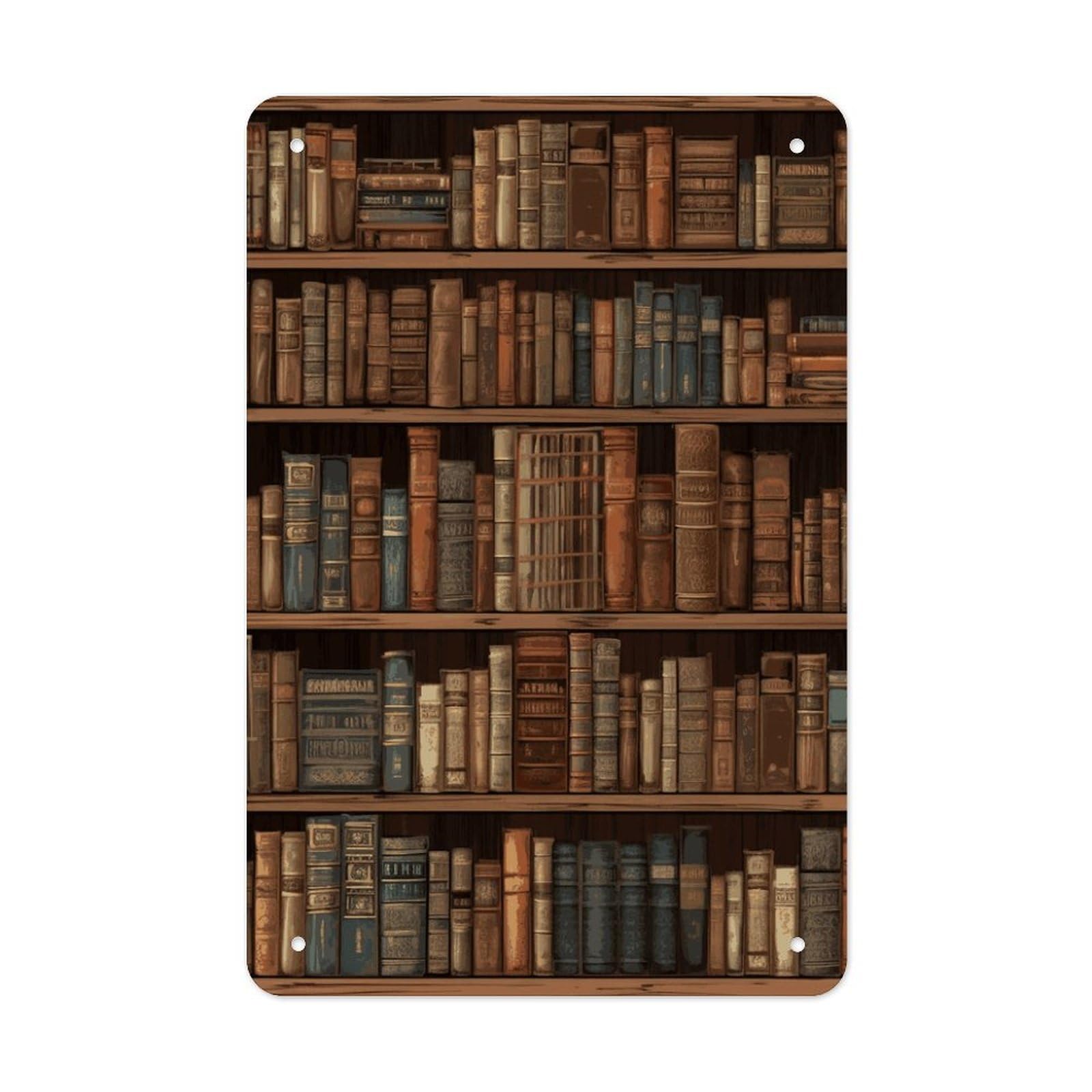 QMNLKH Library Bookshelf Plaques for Wall Decor, Personalized Metal Tin Sign for Home, Multifunctional Poster for Office, Fashion Painting for Hallway, Wall Art Pictures, 7.9x11.8Inch