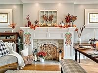 Vista 3 de Arcos grandes de otoño para corona, lazos de corona de Acción de Gracias, lazo de arpillera verde natural, hojas de arce de otoño, arco de fútbol