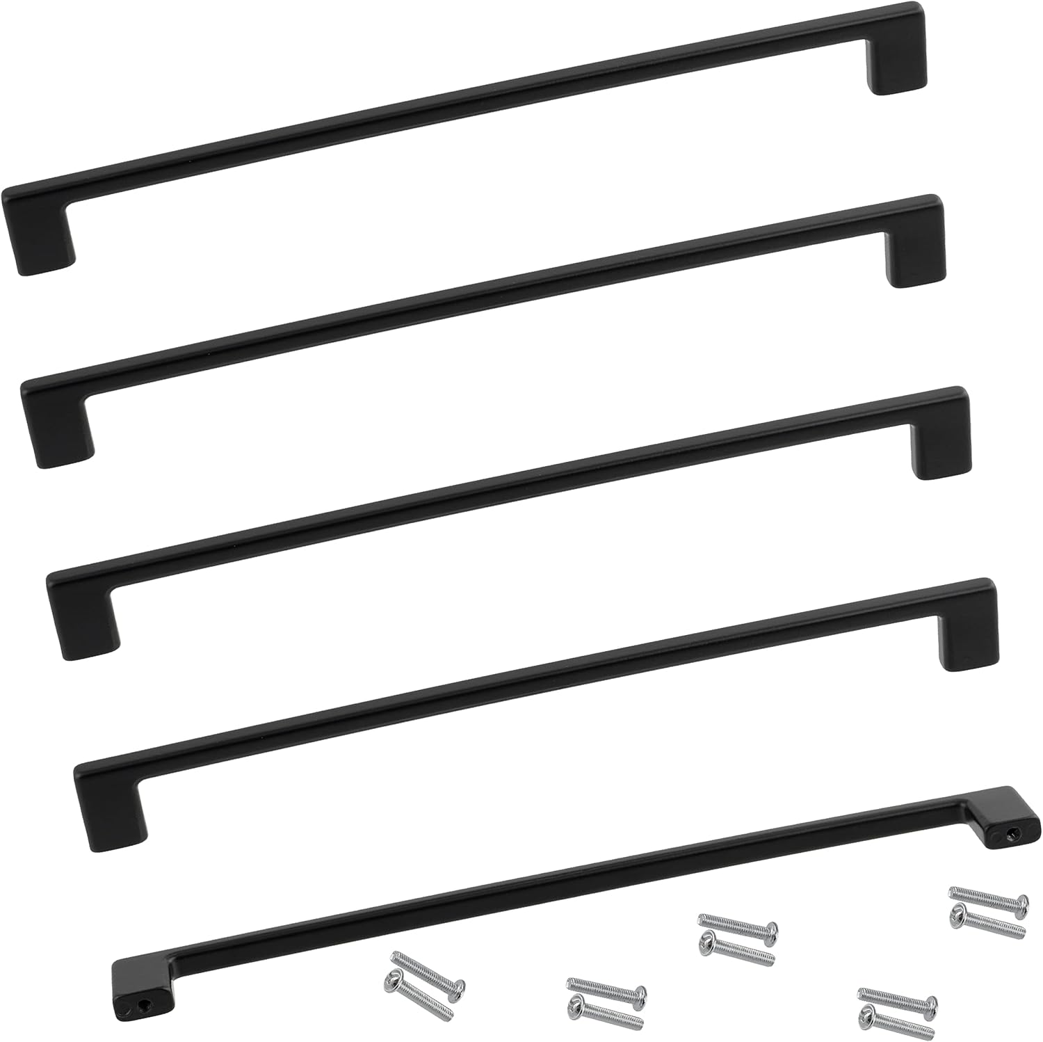 AERZETIX - C63900 – Set of 5 Furniture Handles Wheelbase 192 mm – Door Cupboard Drawer Interior Decoration Kitchen Living Room Assembly – Metal – Matte Black Finish