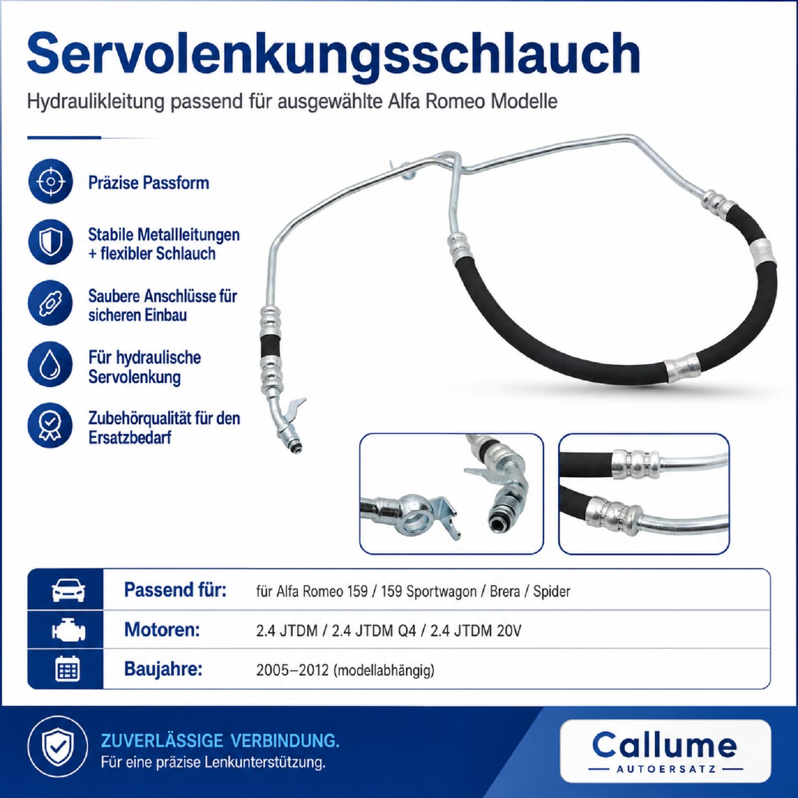 Servolenkungsschlauch Kompatibel mit Alfa Romeo 159 Typ 939 1.9 JTDM 16V 2006-2011 Hydraulikleitung 50501762