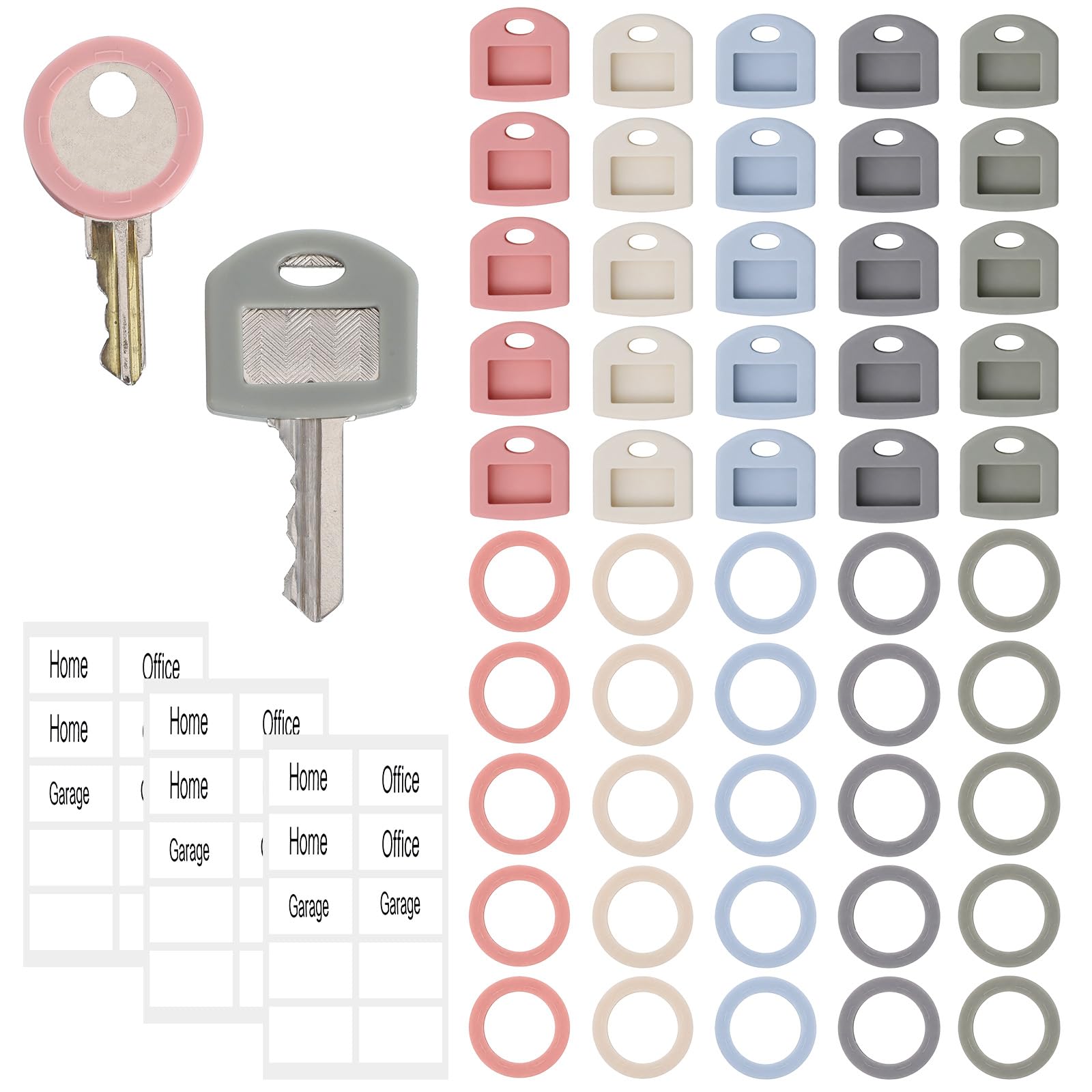 50 Pcs Key Covers Caps with Labels, Soft Silicone Key Color Covers