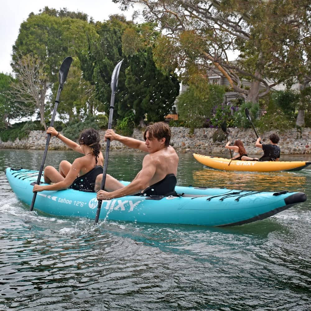 NIXY Tahoe Inflatable Kayak - Premium 2 Person Kayak Durable Design for Two Adults, Portable and Stable with Advanced Features for Fishing and Adventure - Blowup Kit, Seats and Paddles Included