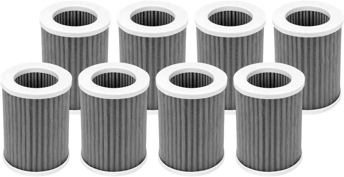 Nispira PEPERSFIL Purezone Replacement Filters For Car Air purifier Pure Enrichment Air Purifier Mini Portable (PEPERSAP) 3-in-1 HEPA Activated Carbon, 8 Packs