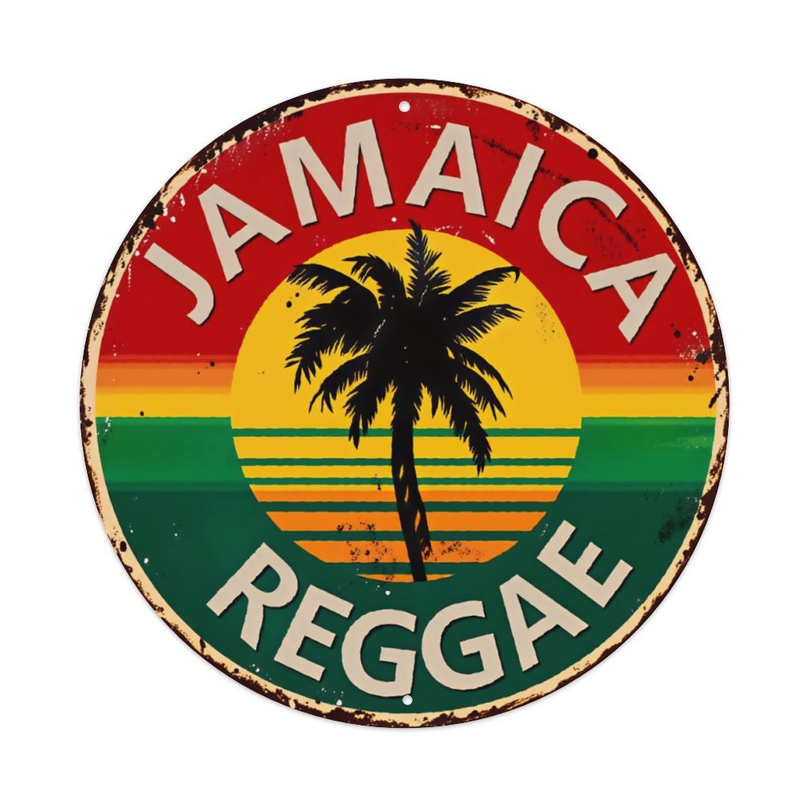 Ldfuieksufg Style Round Vintage Jamaica Palm Reggae Tropical Island Metal Wall Sign Vintage Aluminium Metal Sign, Retro Wall Decor For Home, Bar, Garage & Farmhouse 20X20cm
