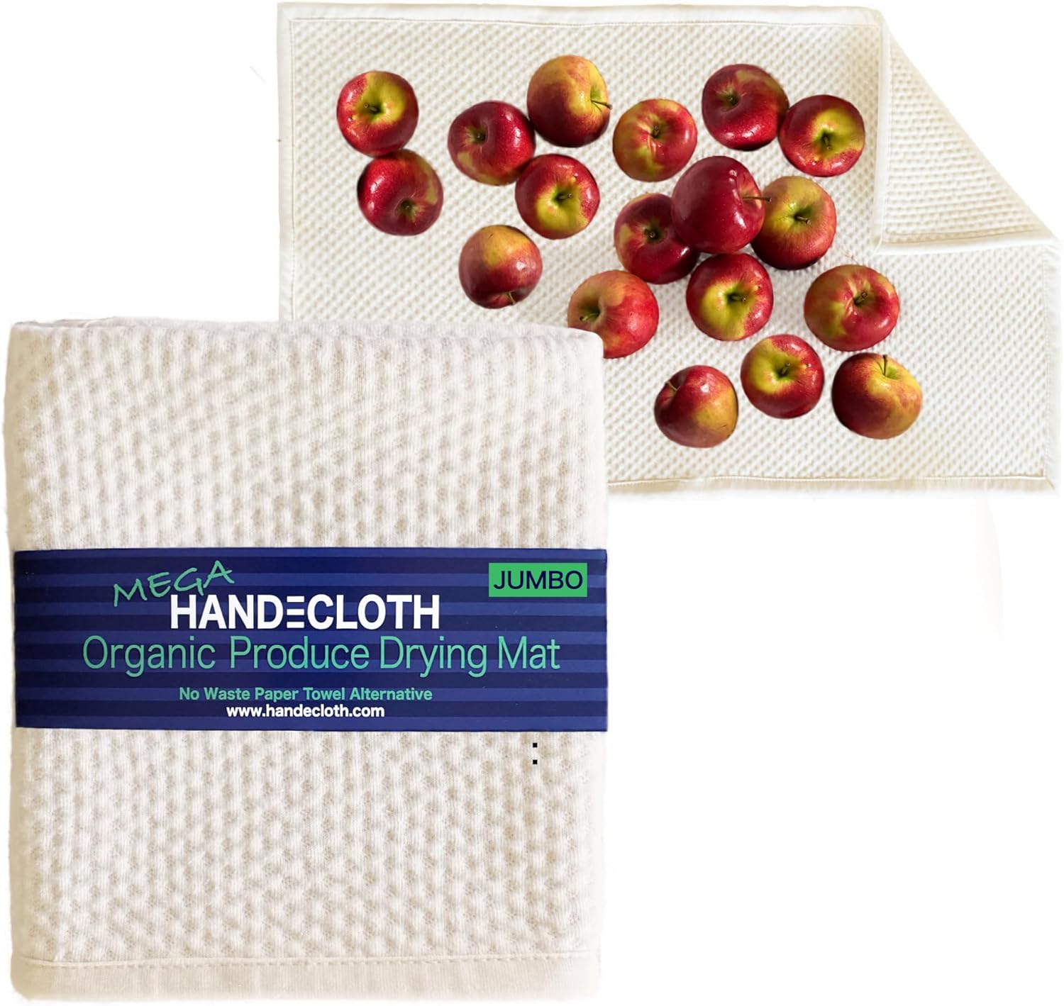 Organic Cotton Produce Drying Mat - Made in USA - Ultra Absorbent Reversible Pad Perfect for Drying Fruits & Vegetables - Zero Waste Microfiber Alternative - Extra Large