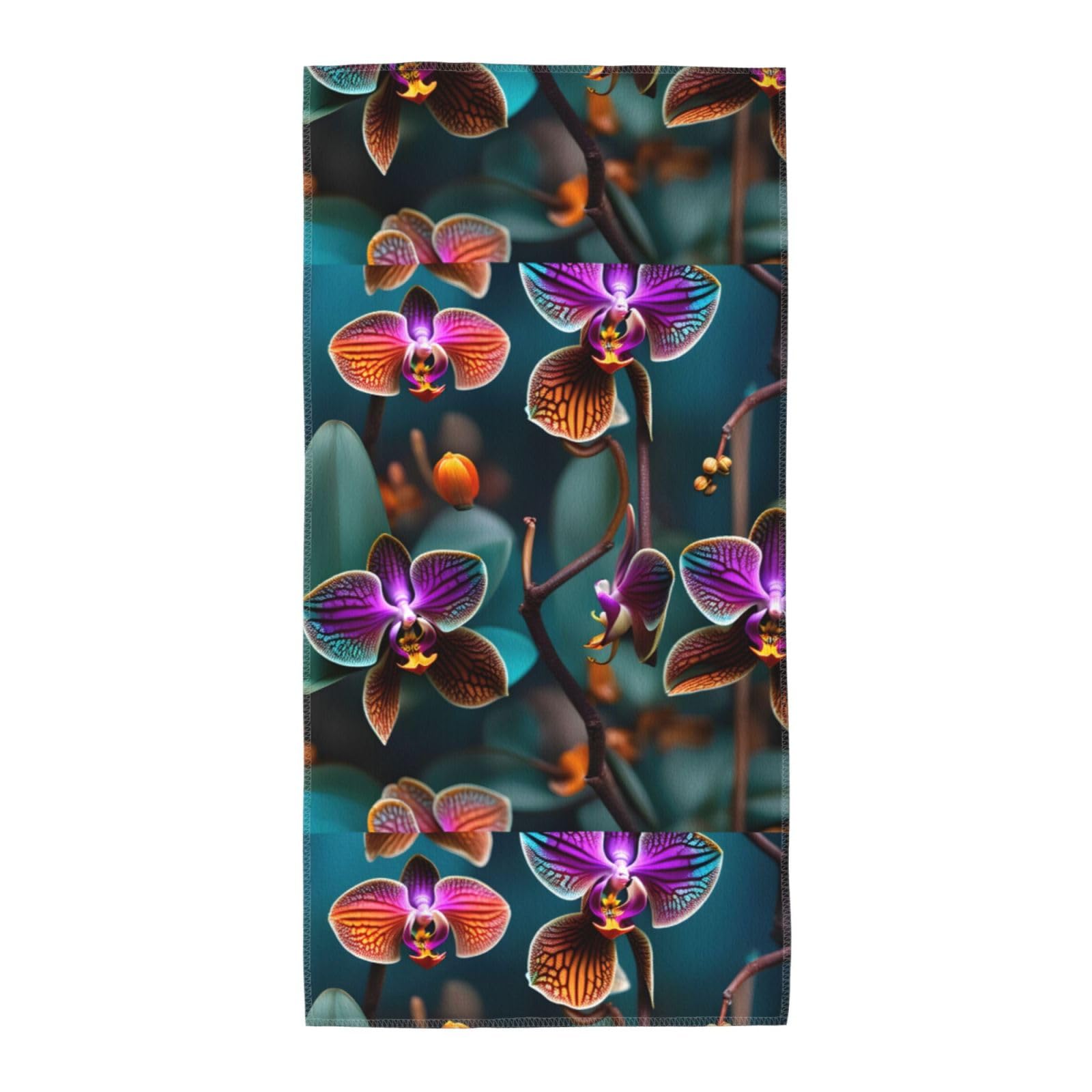 Cbaaghh Teal And Orange Orchid Print Towel, Towels Thick Face Towels Fast Drying Washcloth For Bath, Spa, Gym