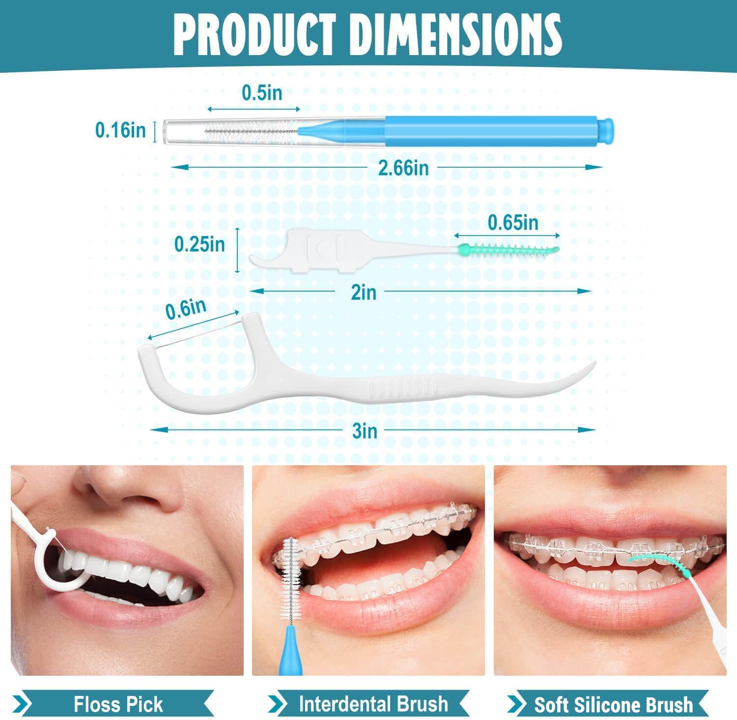 Lezmarket Juego de 450 cepillos interdentales y púas de hilo dental, cepillos de tirantes, púas suaves y varillas de hilo dental para dientes, cepillo limpiador de frenos, cepillo de hilo dental entre