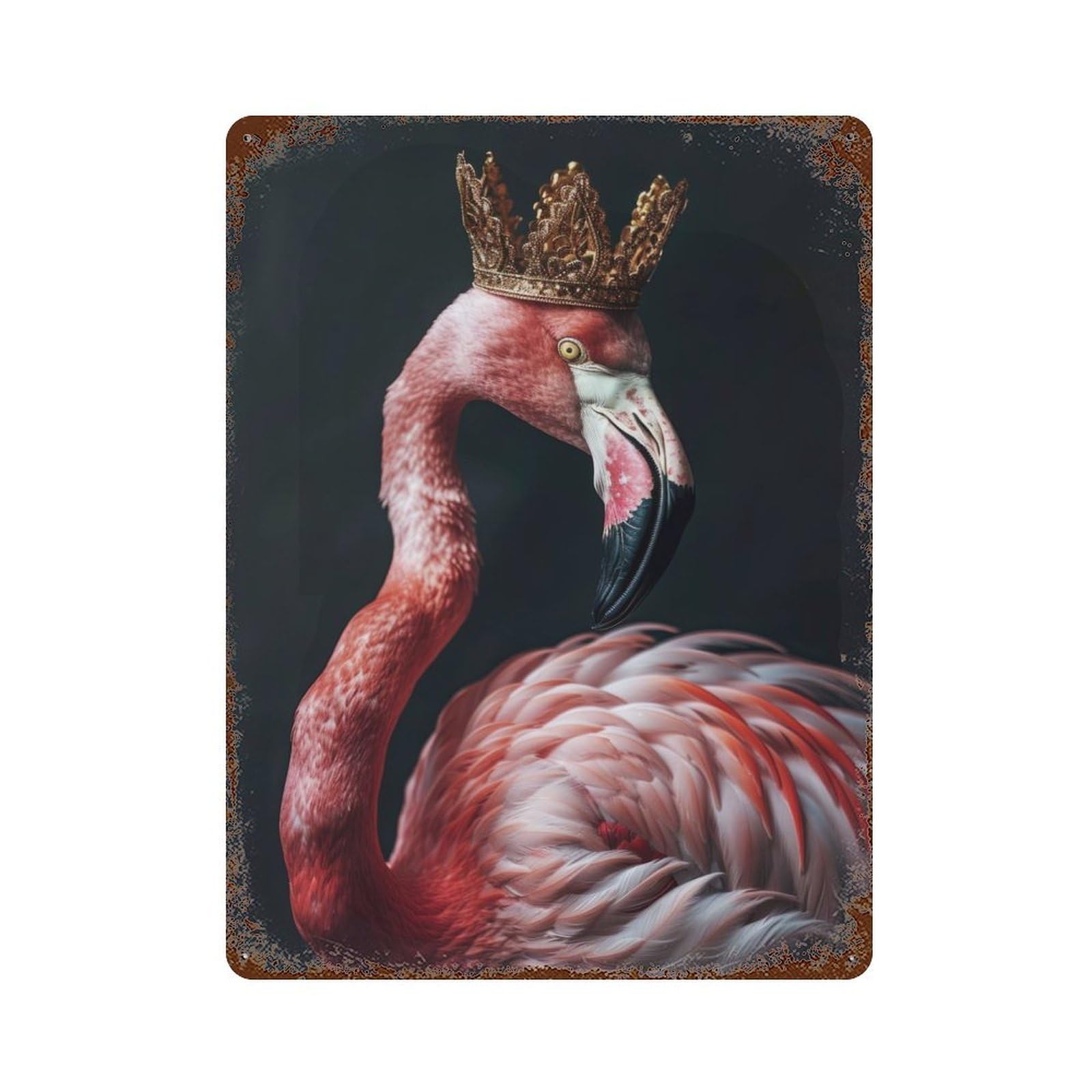 Garage Style Flamingo Elegant King Aged Metal Wall Plaque 15.7"x11.8", Farmhouse Wall Decor for Bar And Workshop
